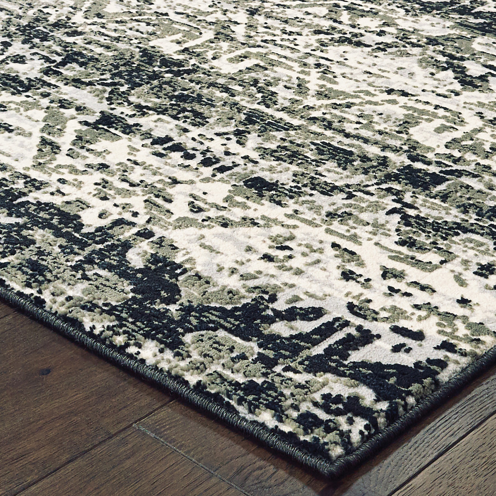 2" X 8" Grey And Ivory Geometric Power Loom Stain Resistant Runner Rug