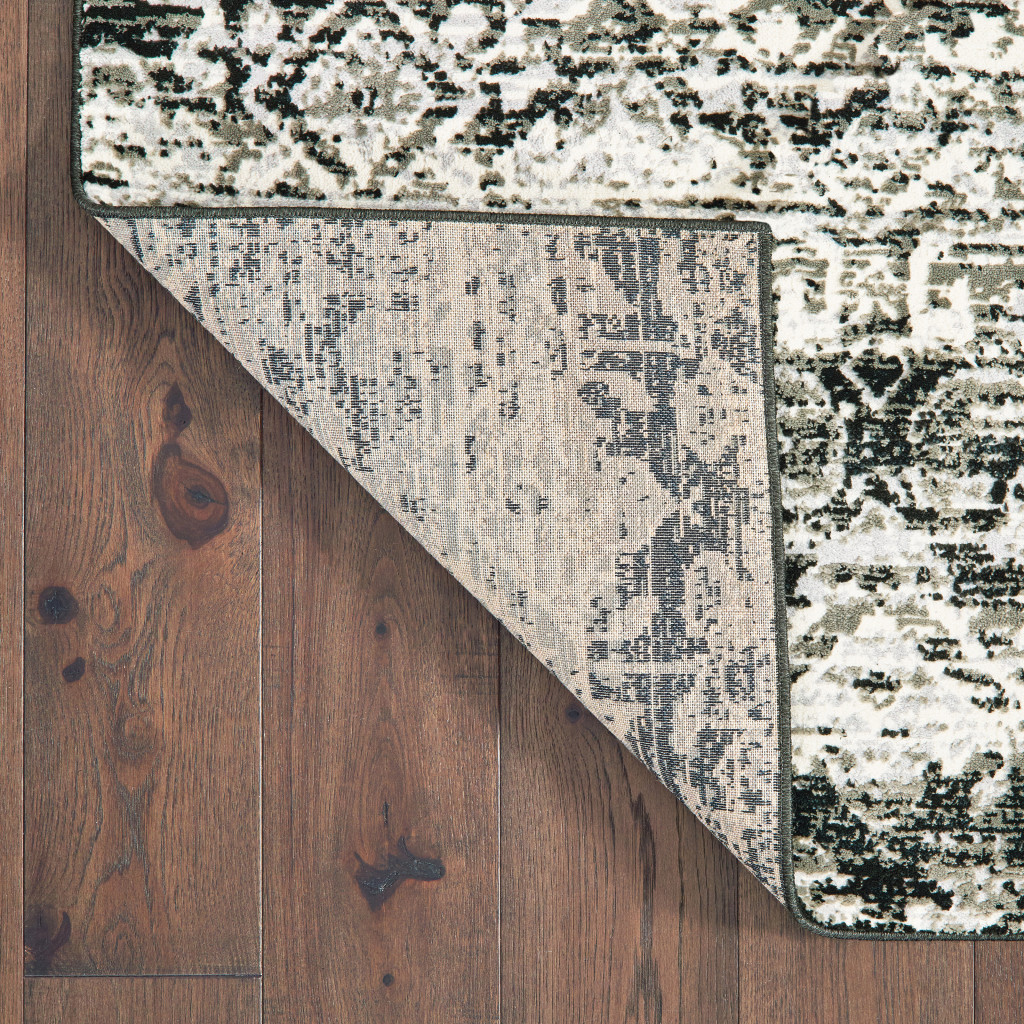 2" X 8" Grey And Ivory Geometric Power Loom Stain Resistant Runner Rug