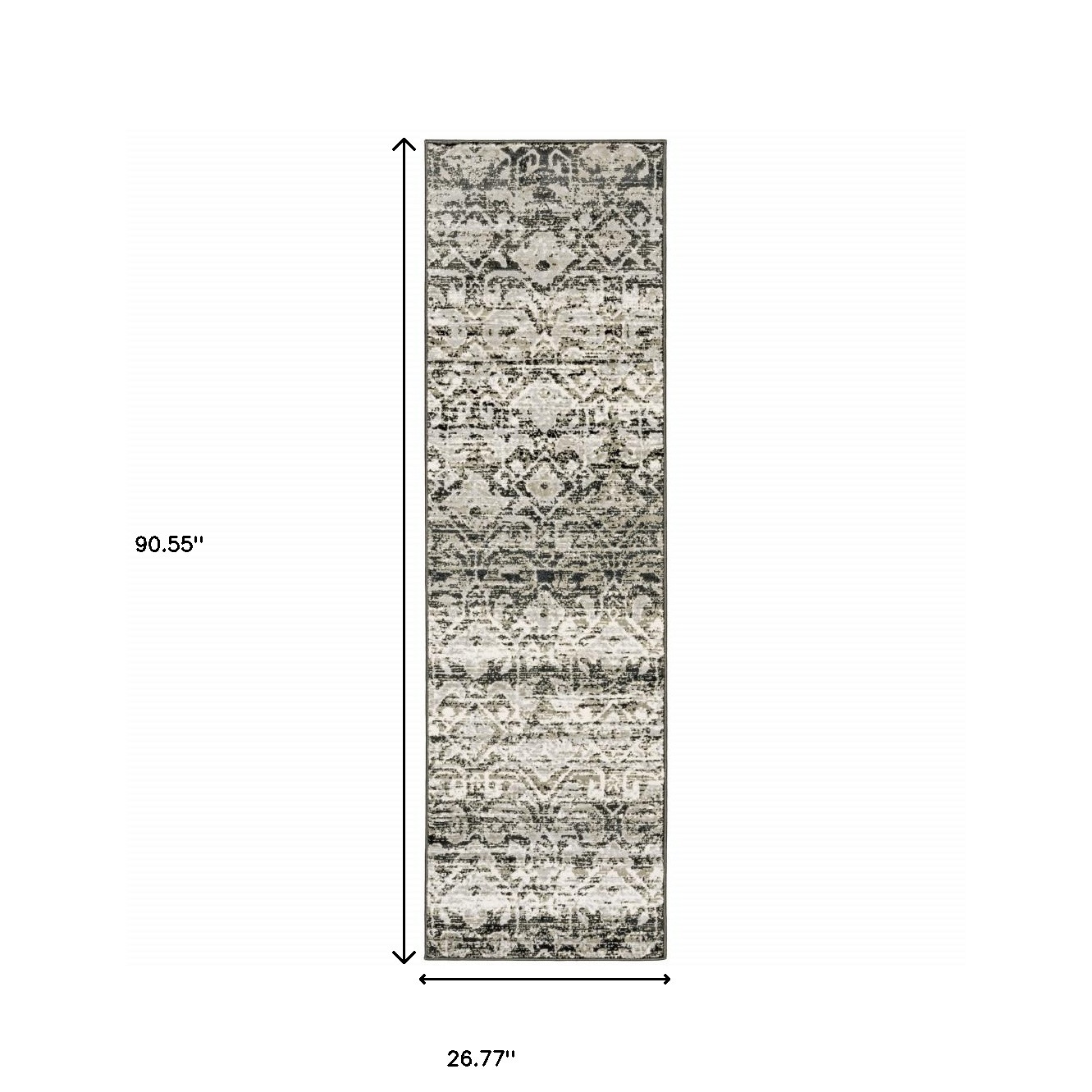 2" X 8" Grey And Ivory Geometric Power Loom Stain Resistant Runner Rug