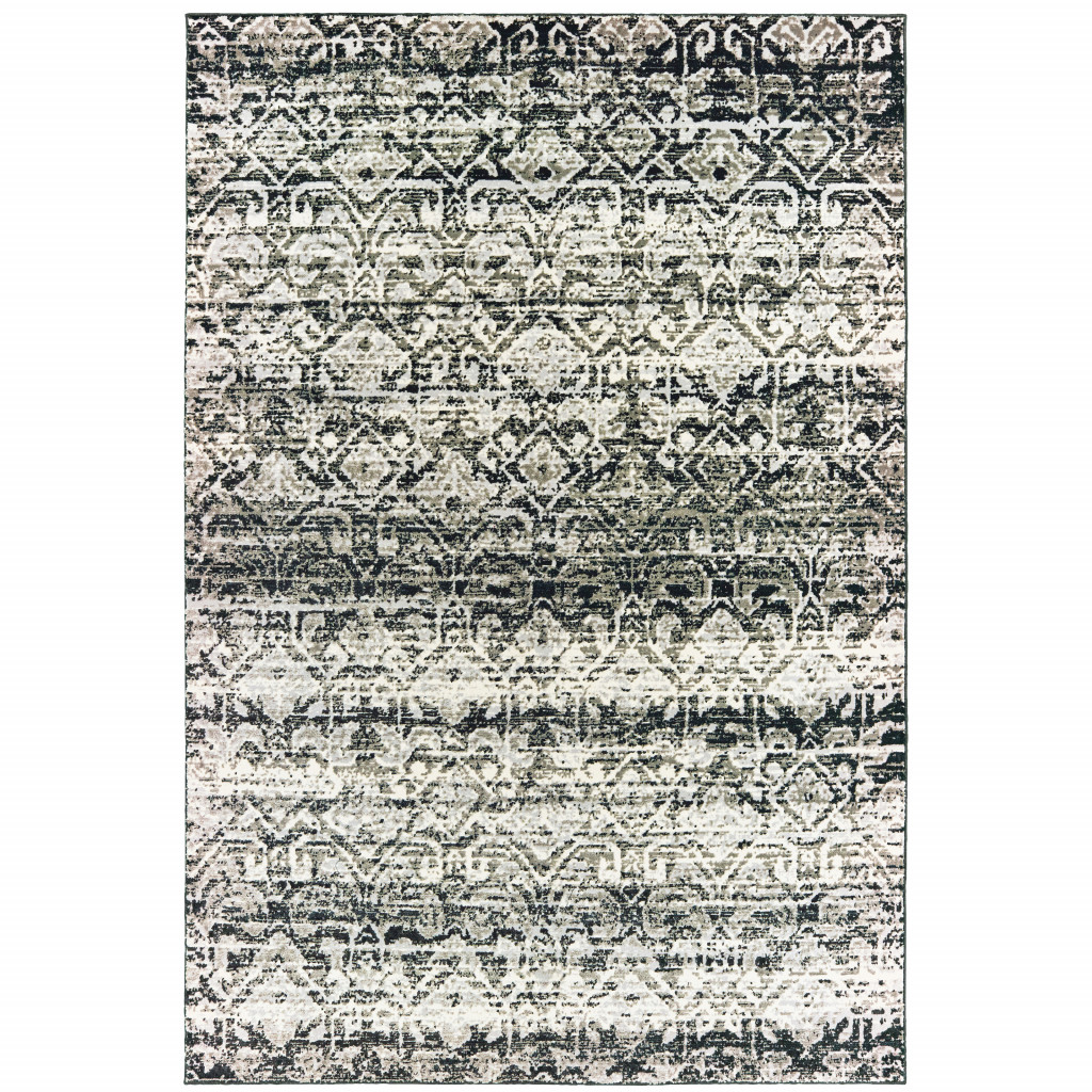 4 X 6 grey And Ivory geometric Power Loom Stain Resistant Area Rug