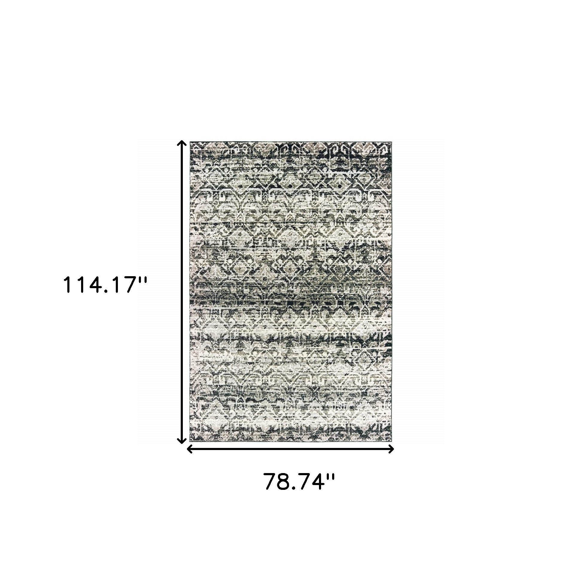 7" X 10" Gray and Ivory Geometric Power Loom Area Rug