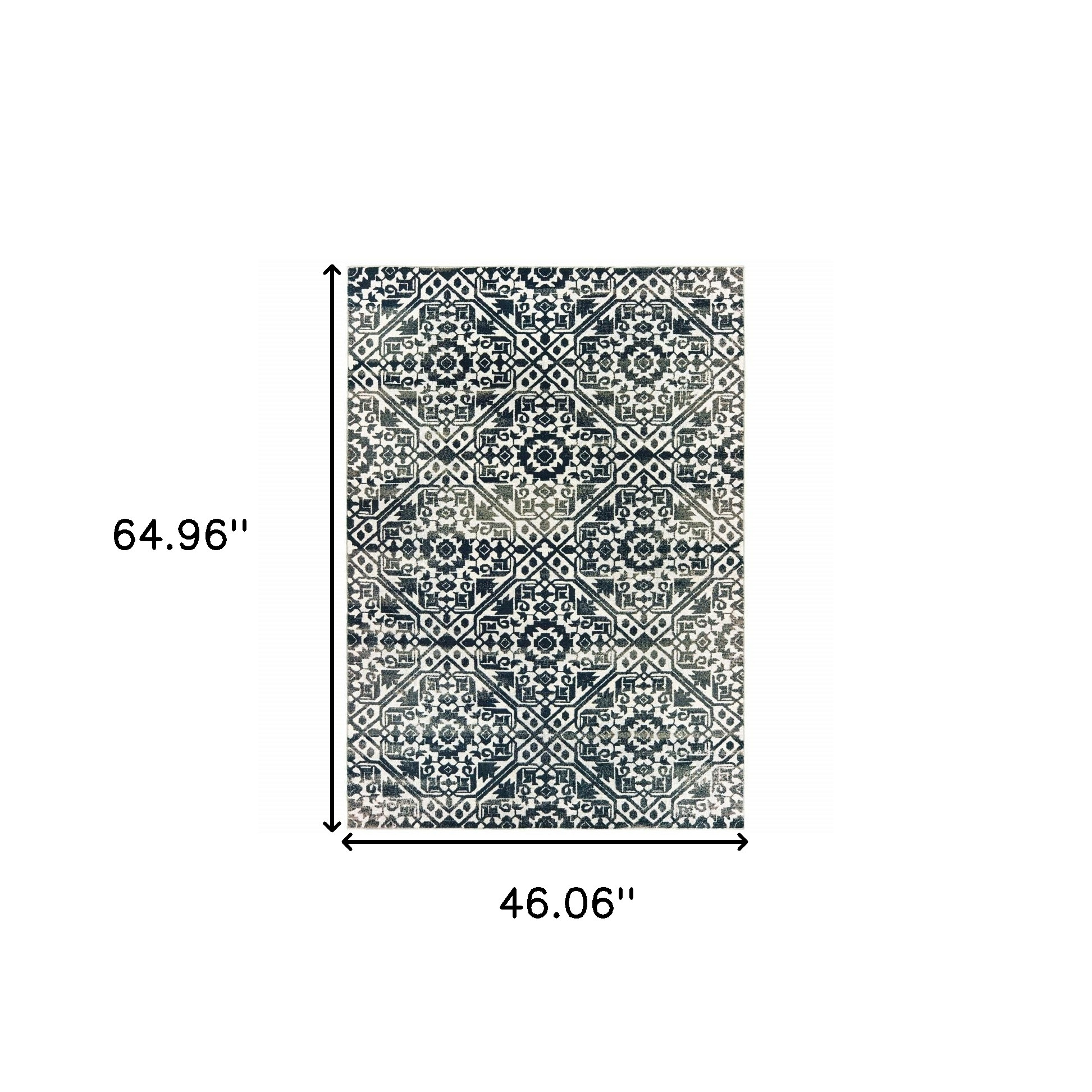 4" X 6" Navy And Ivory Geometric Power Loom Stain Resistant Area Rug