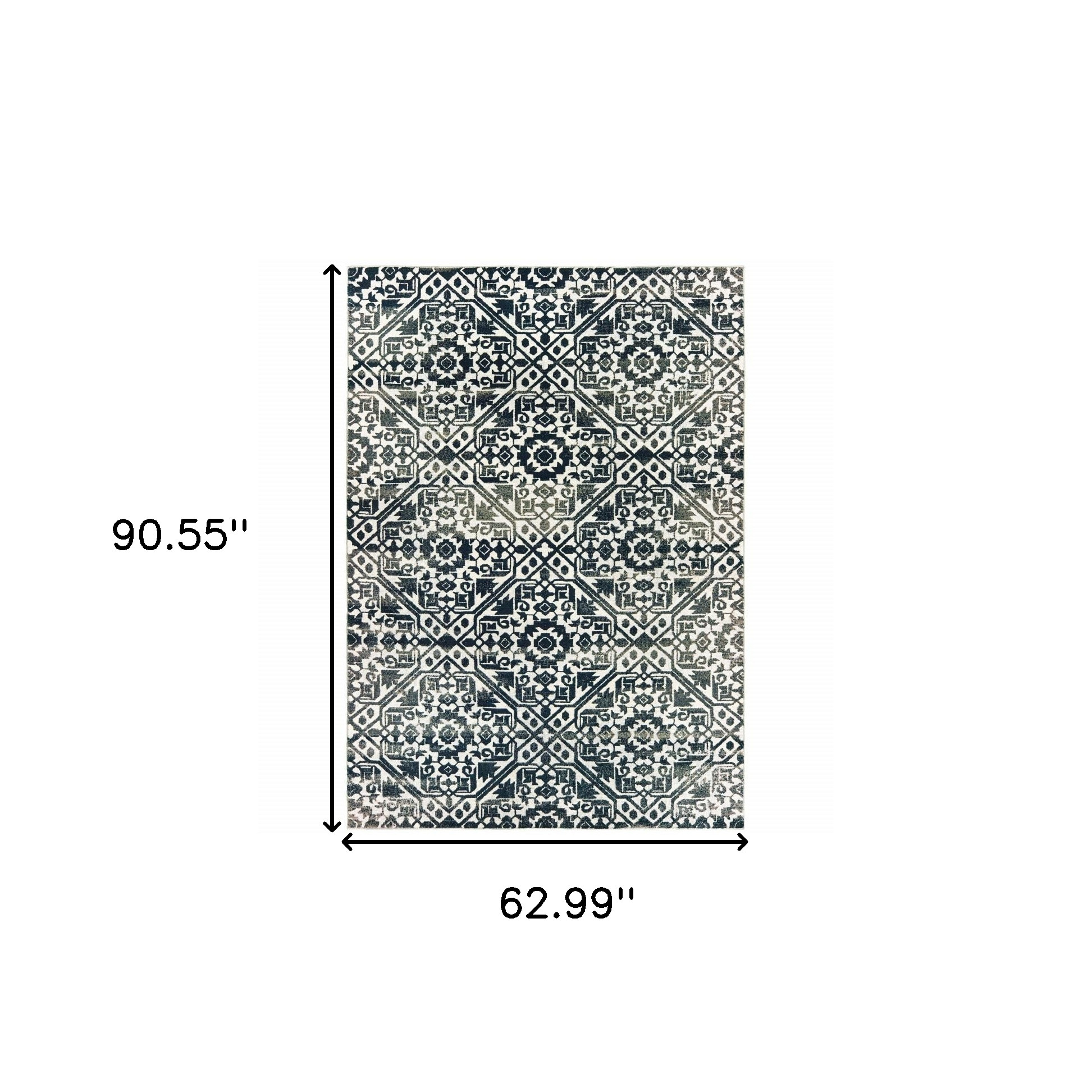 5" X 8" Navy And Ivory Geometric Power Loom Stain Resistant Area Rug