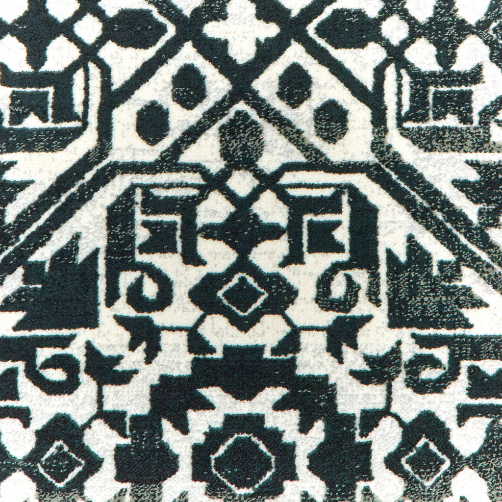 8" X 11" Navy And Ivory Geometric Power Loom Stain Resistant Area Rug