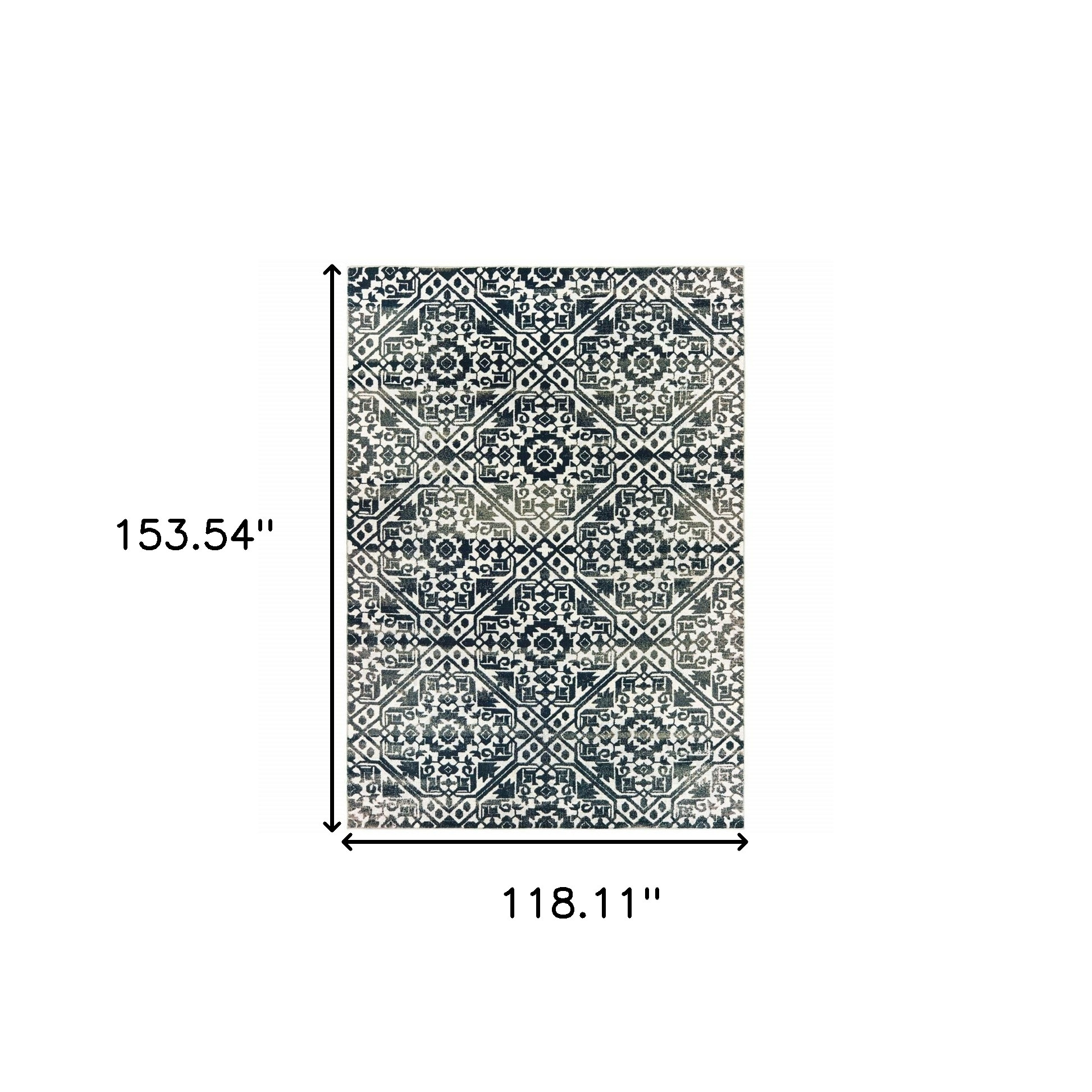 10" X 13" Navy And Ivory Geometric Power Loom Stain Resistant Area Rug