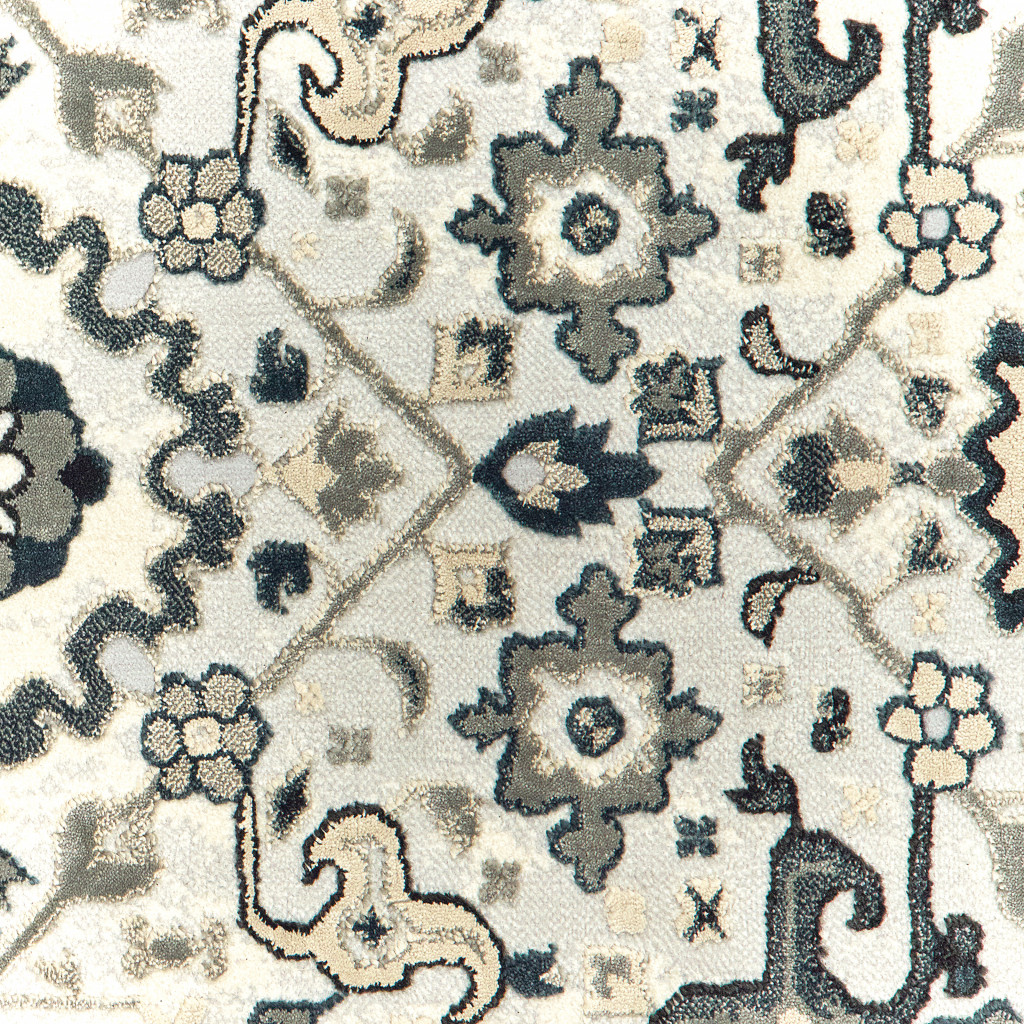 8" X 11" Ivory Navy And Gold Oriental Power Loom Stain Resistant Area Rug