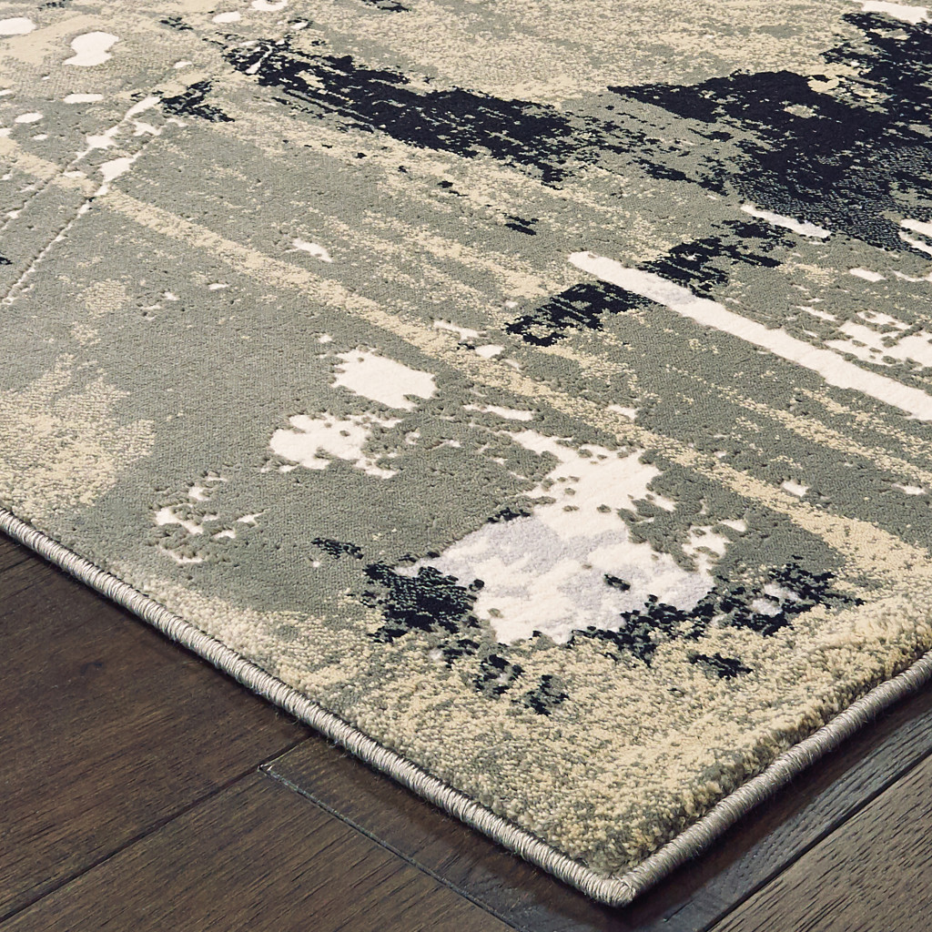 4 X 6 Black gold grey And Ivory Abstract Power Loom Stain Resistant Area Rug