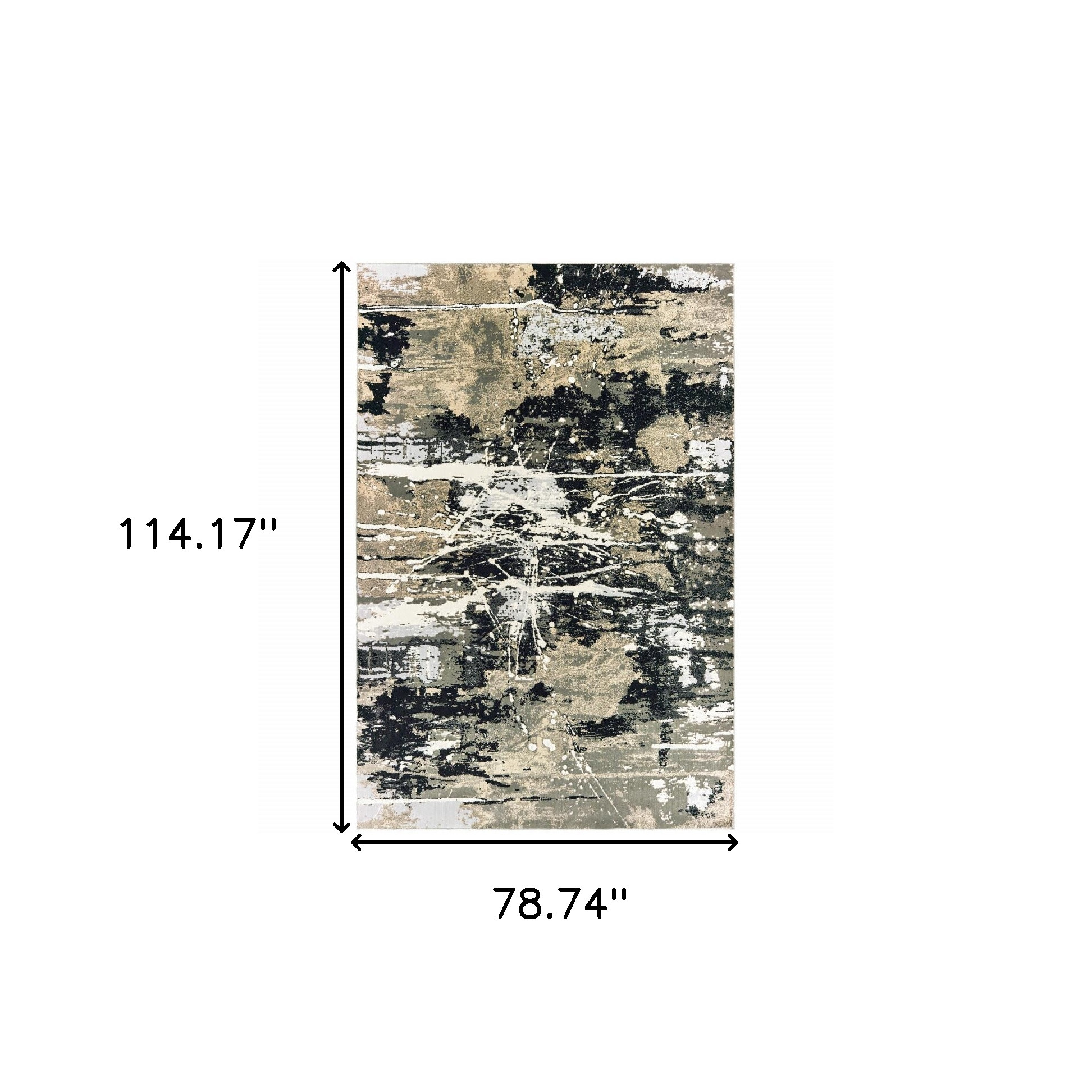 7" X 10" Black and White Abstract Power Loom Area Rug
