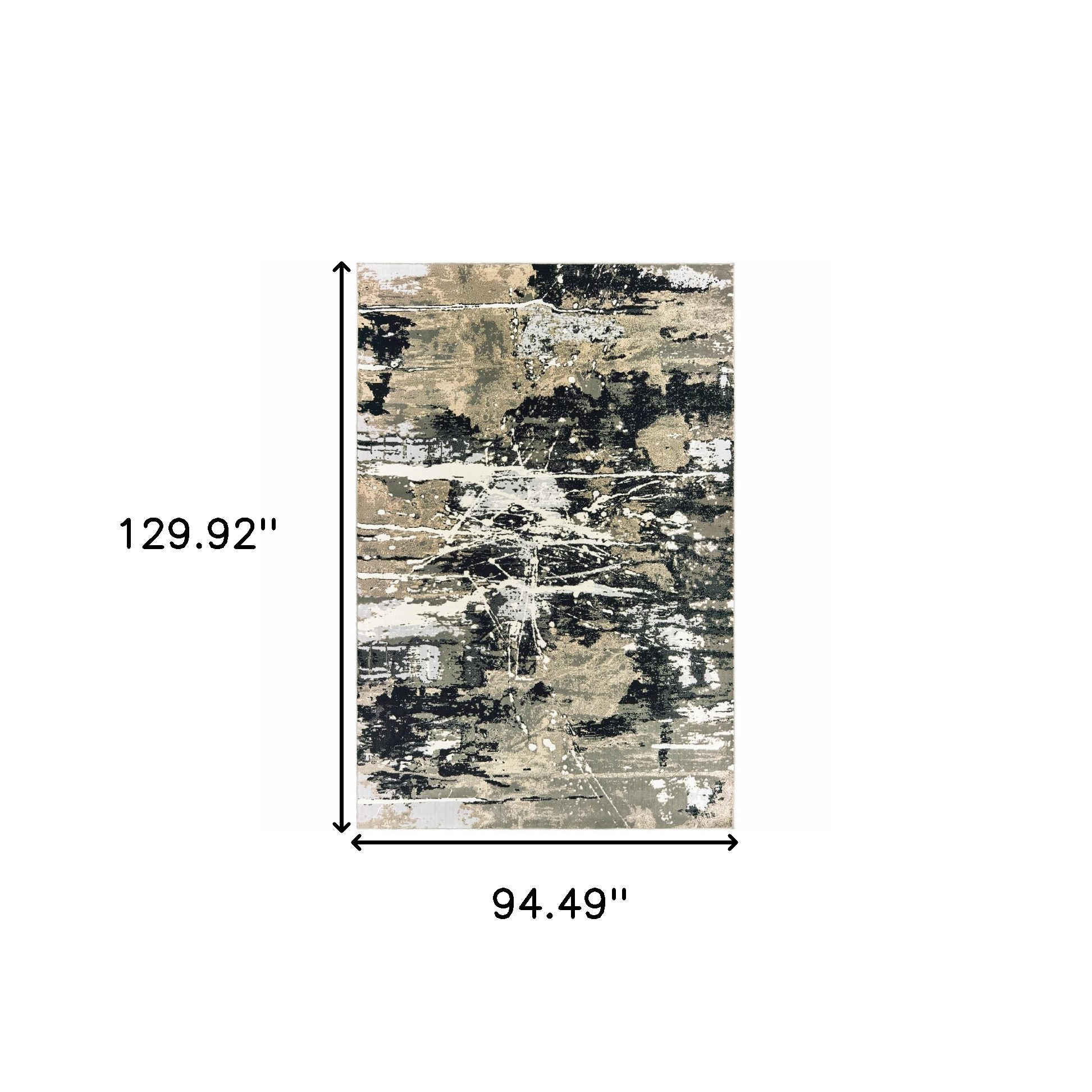 8" X 11" Black Gold Grey And Ivory Abstract Power Loom Stain Resistant Area Rug
