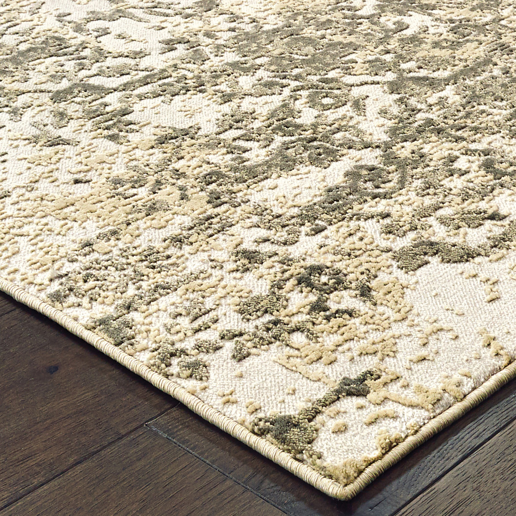 2 X 8 grey And gold Abstract Power Loom Stain Resistant Runner Rug