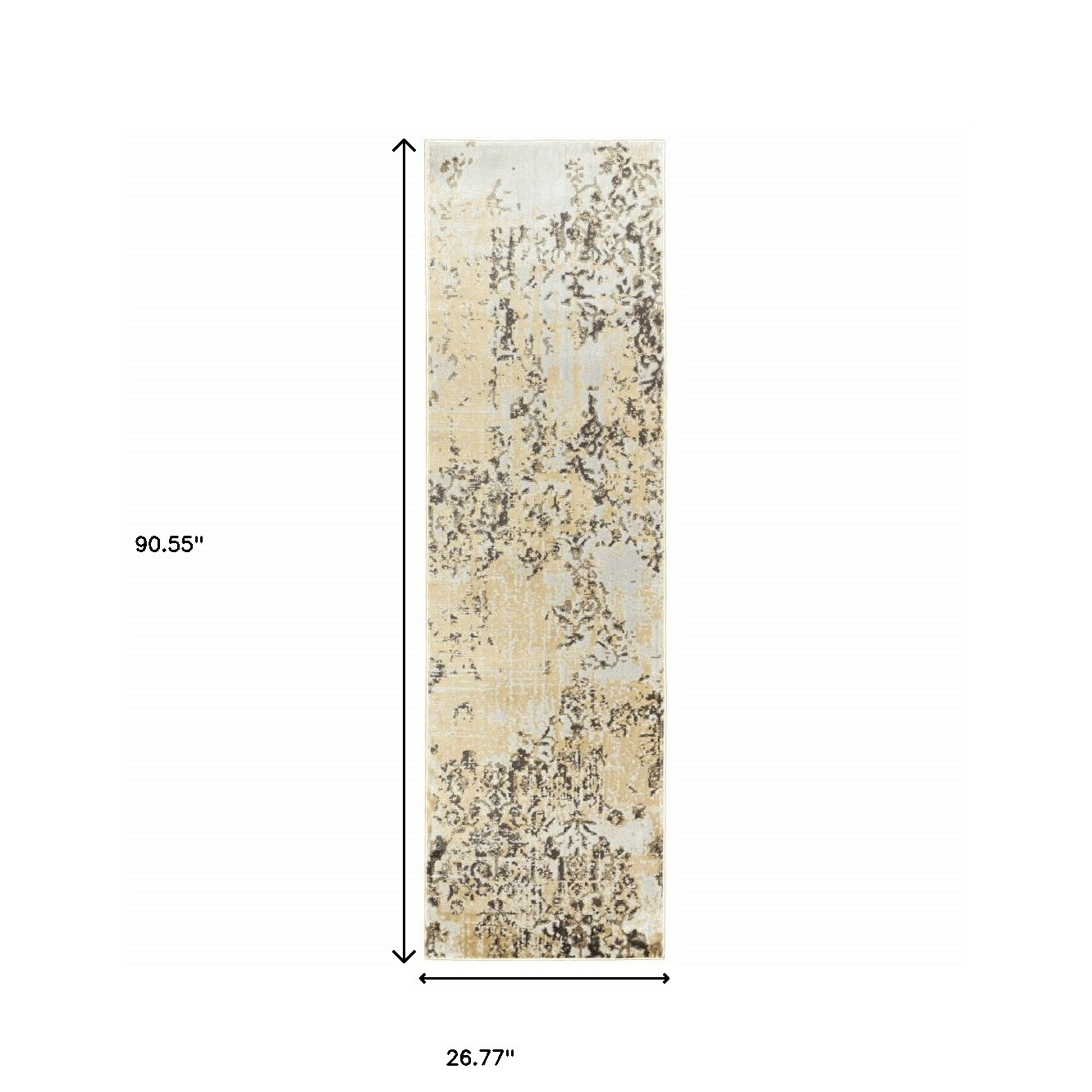 2" X 8" Grey And Gold Abstract Power Loom Stain Resistant Runner Rug