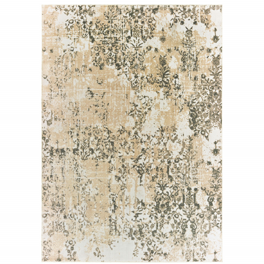 4" X 6" Grey And Gold Abstract Power Loom Stain Resistant Area Rug