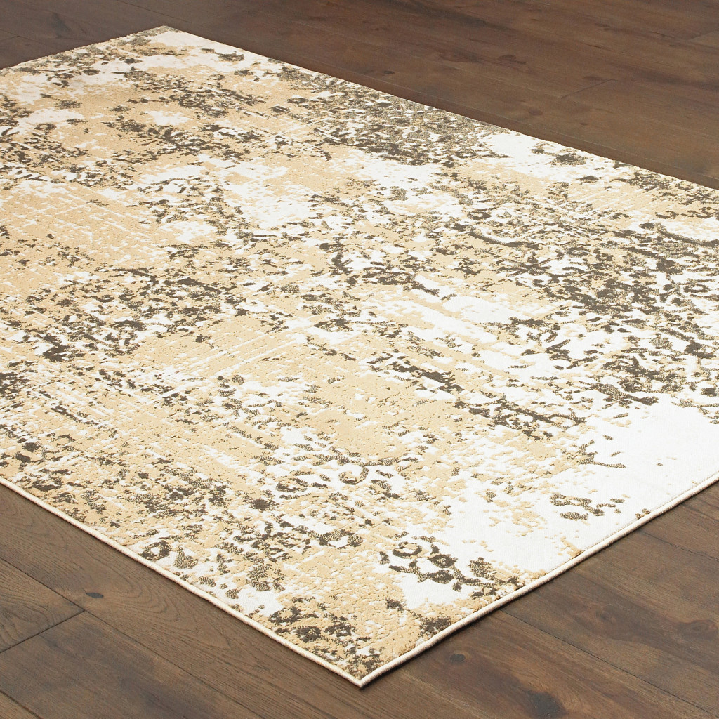 4" X 6" Grey And Gold Abstract Power Loom Stain Resistant Area Rug