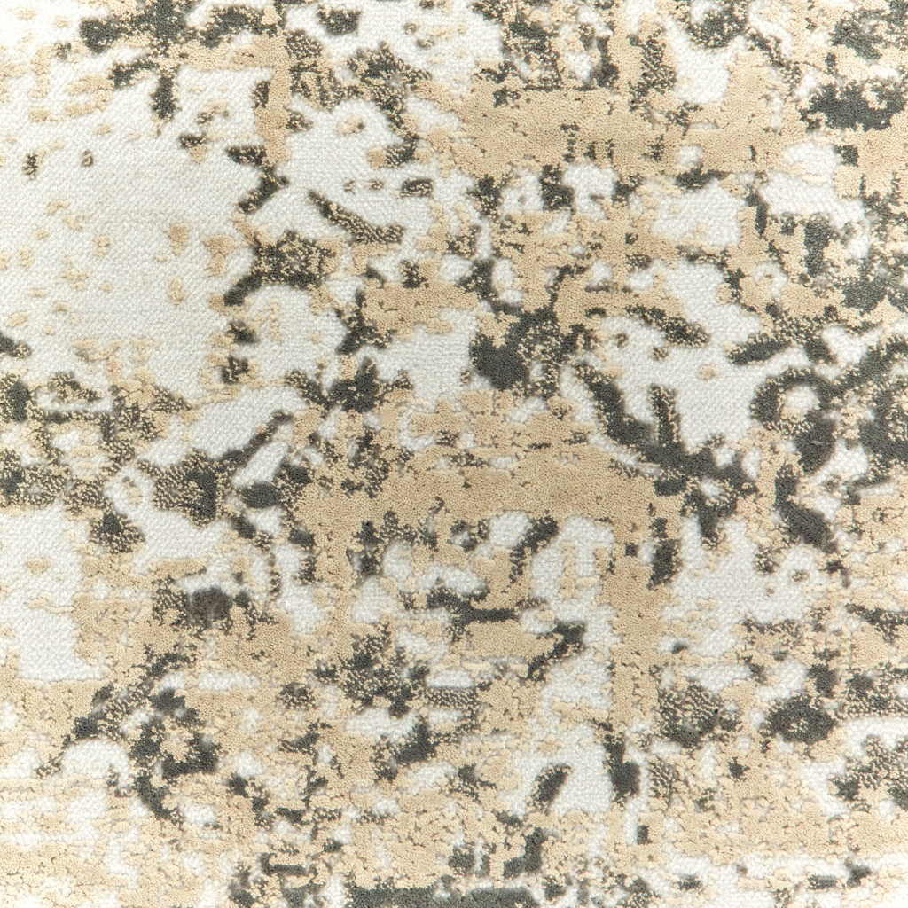 4" X 6" Grey And Gold Abstract Power Loom Stain Resistant Area Rug