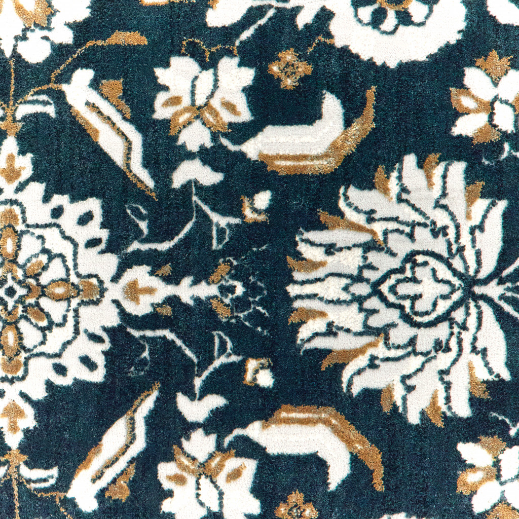 5" X 8" Navy Caramel And Ivory Oriental Power Loom Stain Resistant Area Rug