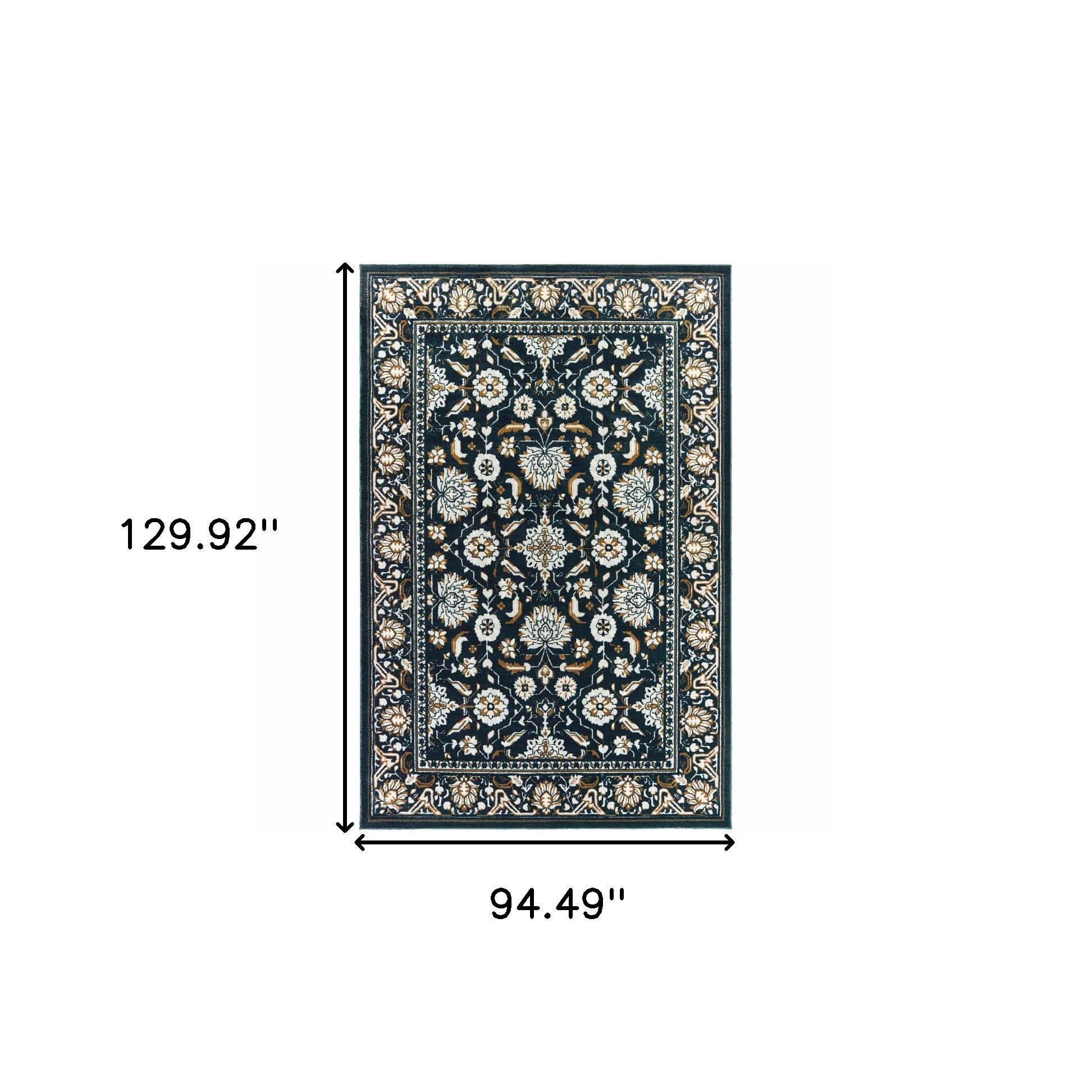 8" X 11" Navy Caramel And Ivory Oriental Power Loom Stain Resistant Area Rug