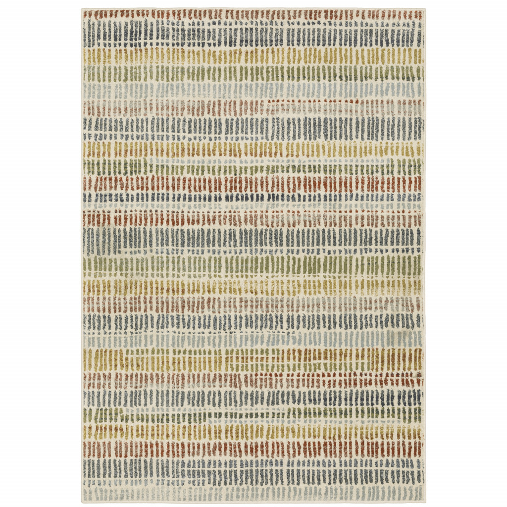 3" X 5" Ivory Blue Green Red And Gold Geometric Power Loom Stain Resistant Area Rug
