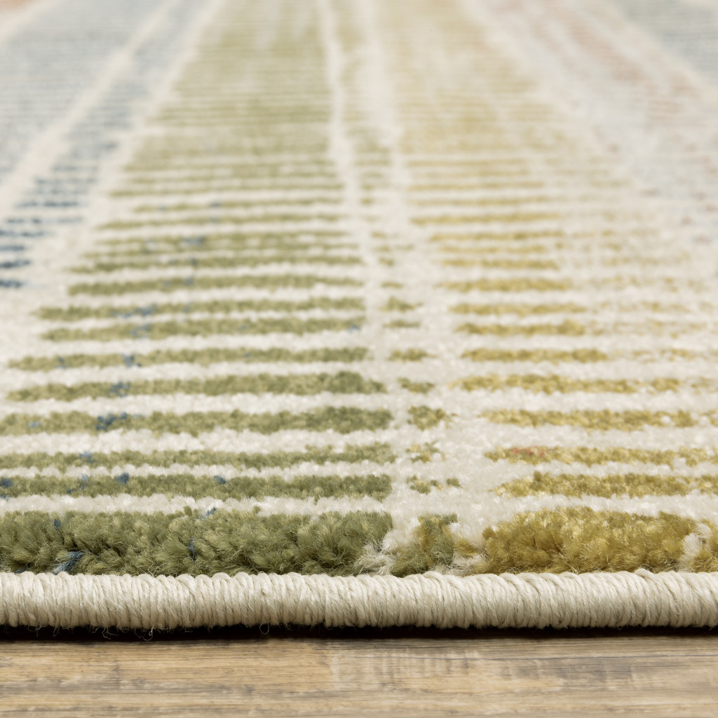 3" X 5" Ivory Blue Green Red And Gold Geometric Power Loom Stain Resistant Area Rug