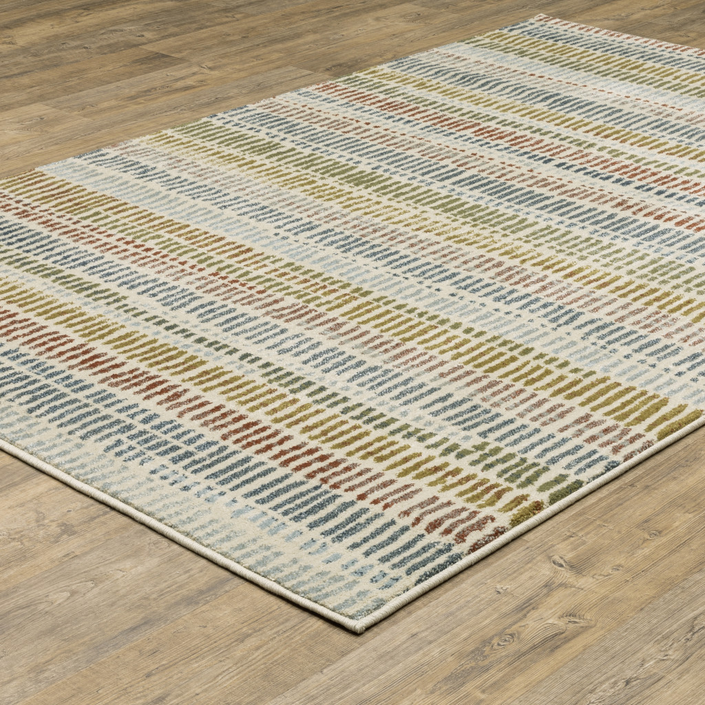 3" X 5" Ivory Blue Green Red And Gold Geometric Power Loom Stain Resistant Area Rug