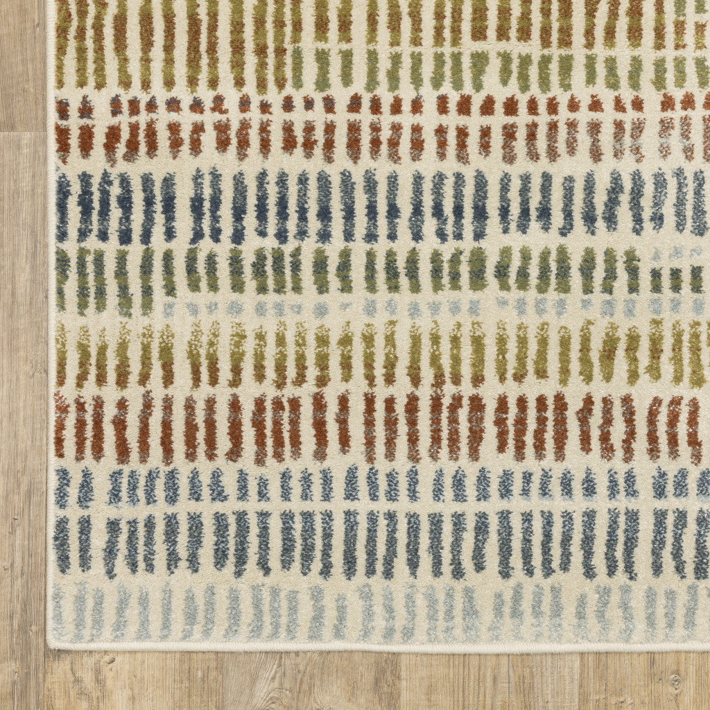 3" X 5" Ivory Blue Green Red And Gold Geometric Power Loom Stain Resistant Area Rug