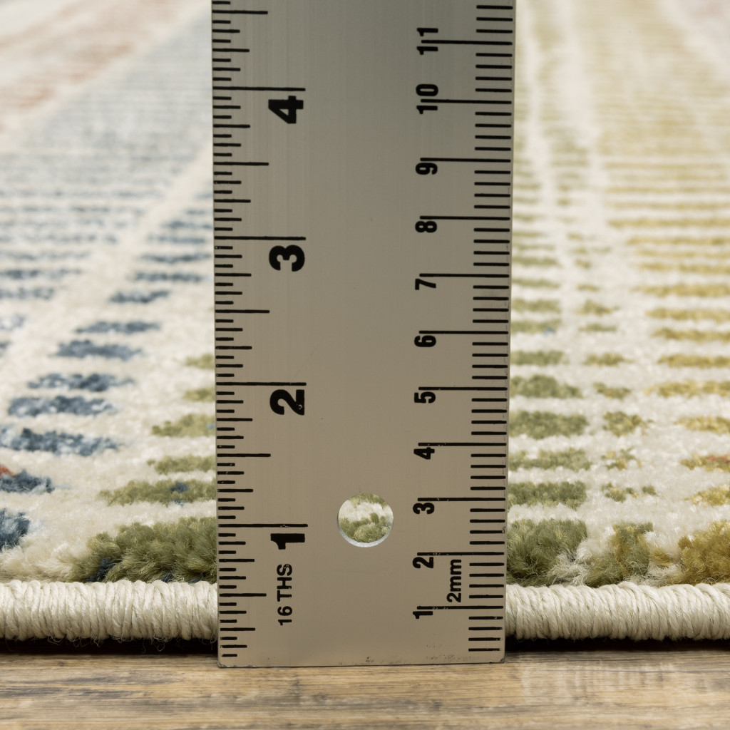 3" X 5" Ivory Blue Green Red And Gold Geometric Power Loom Stain Resistant Area Rug
