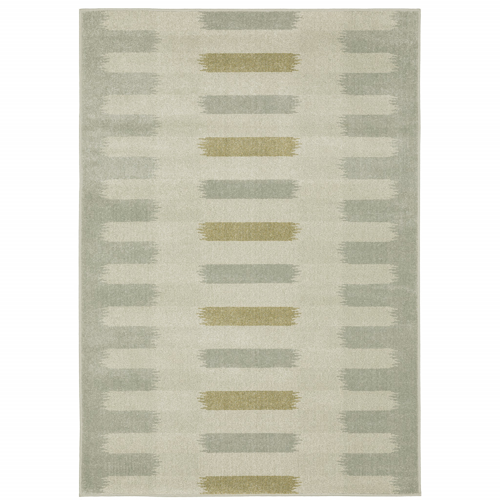 3 X 5 Beige grey gold And green geometric Power Loom Stain Resistant Area Rug