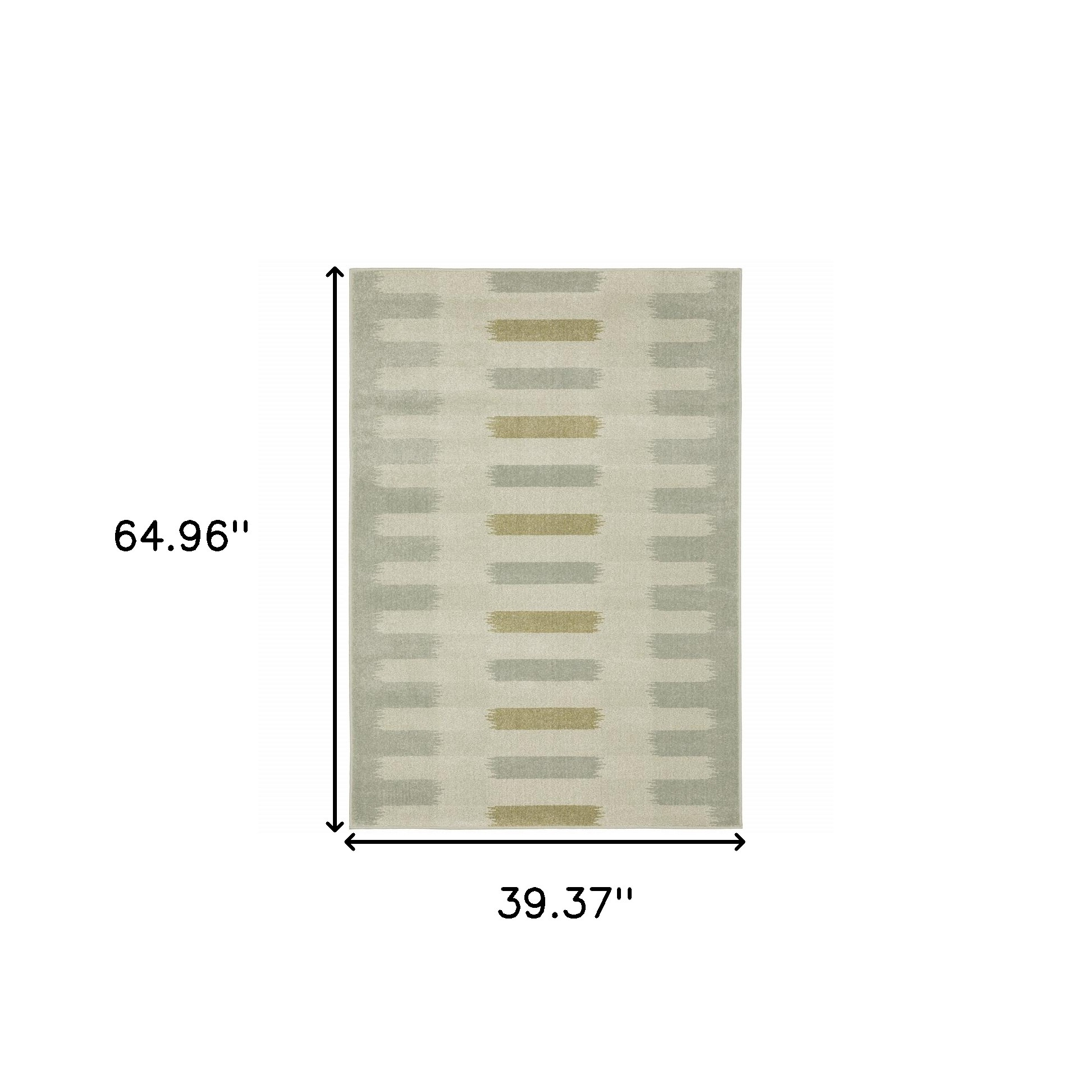 3" X 5" Beige Grey Gold And Green Geometric Power Loom Stain Resistant Area Rug