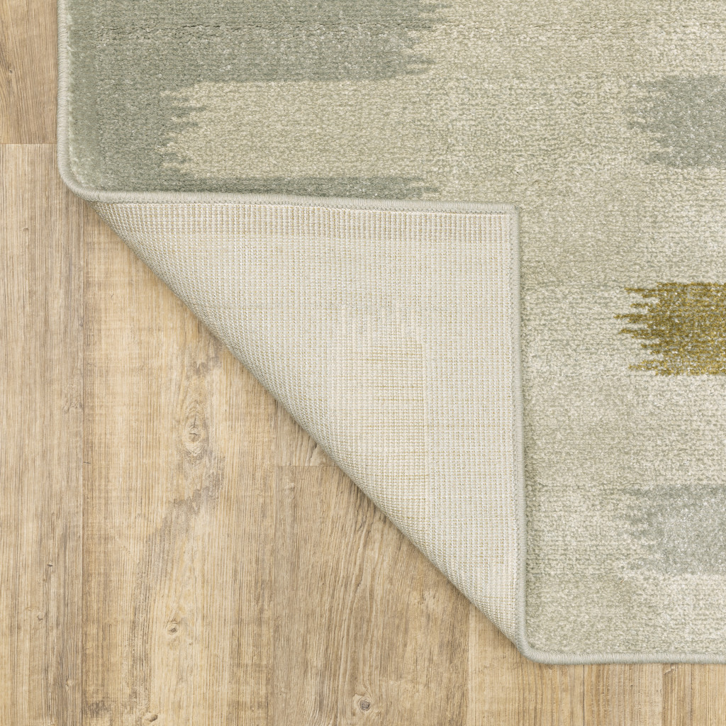 3" X 5" Beige Grey Gold And Green Geometric Power Loom Stain Resistant Area Rug