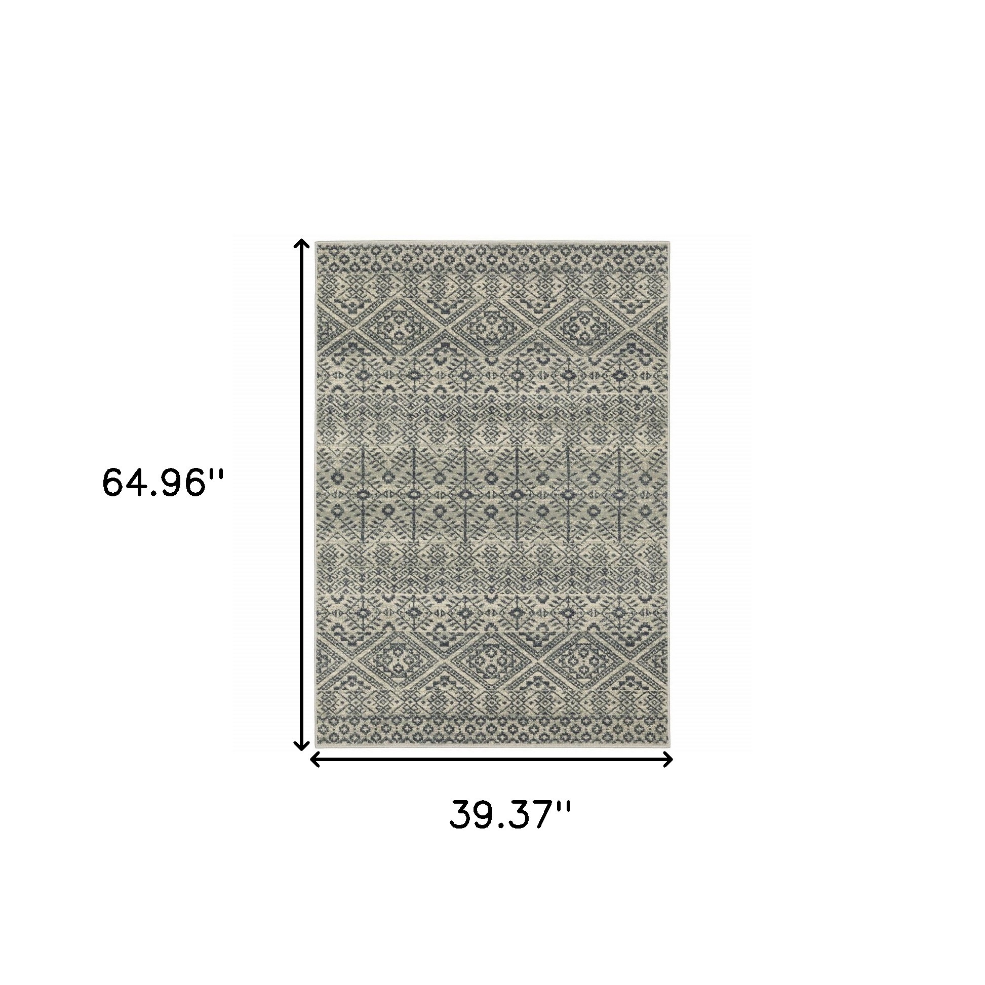 3" X 5" Blue And Beige Geometric Power Loom Stain Resistant Area Rug