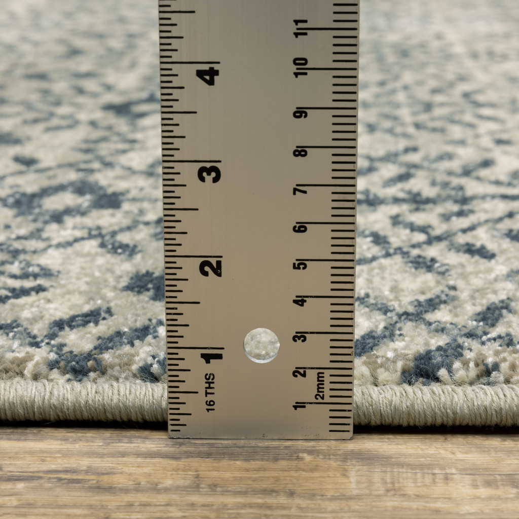 3" X 5" Blue And Beige Geometric Power Loom Stain Resistant Area Rug