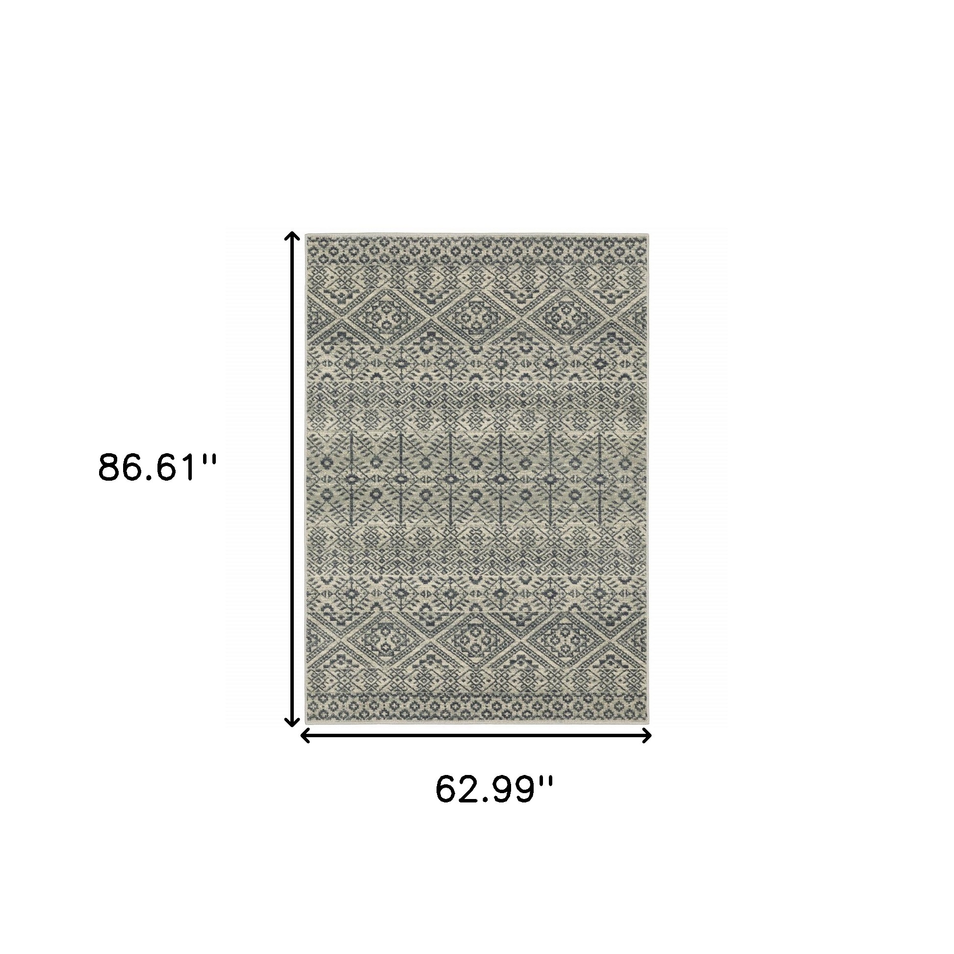 5" X 7" Blue And Beige Geometric Power Loom Stain Resistant Area Rug