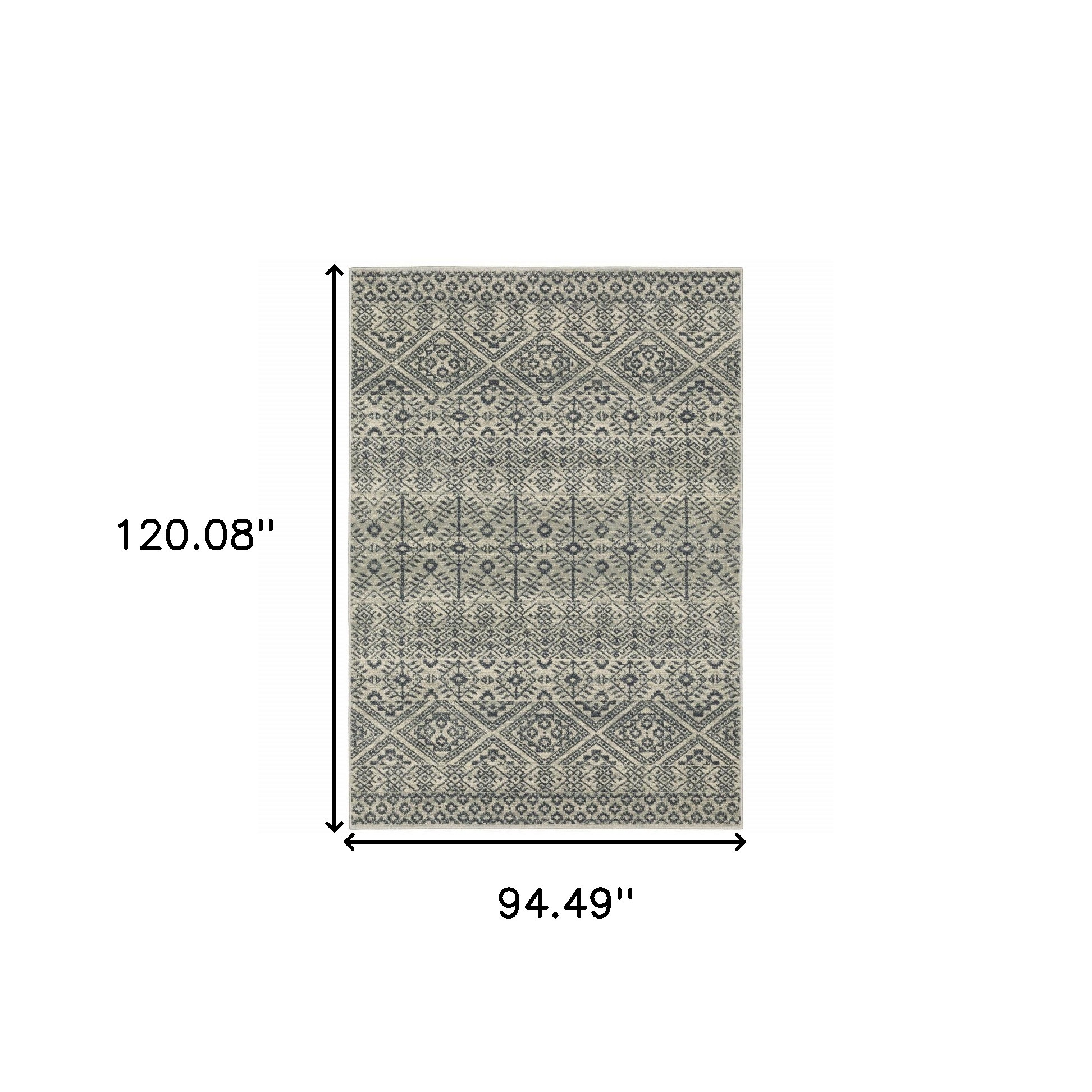 8" X 10" Blue And Beige Geometric Power Loom Stain Resistant Area Rug