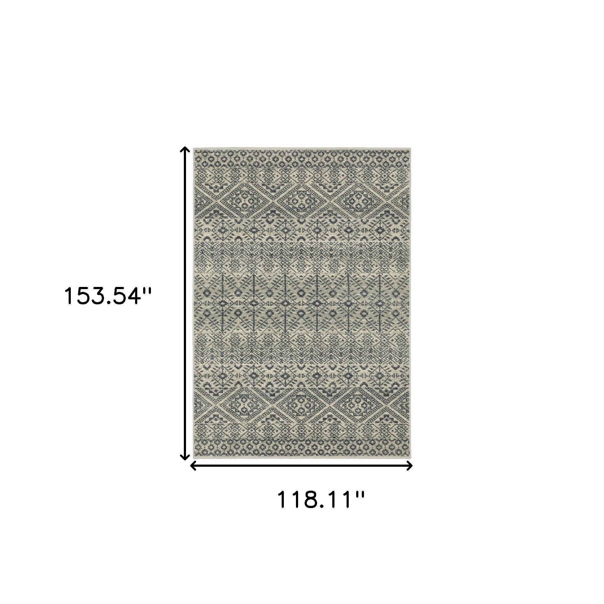 10" X 13" Blue And Beige Geometric Power Loom Stain Resistant Area Rug