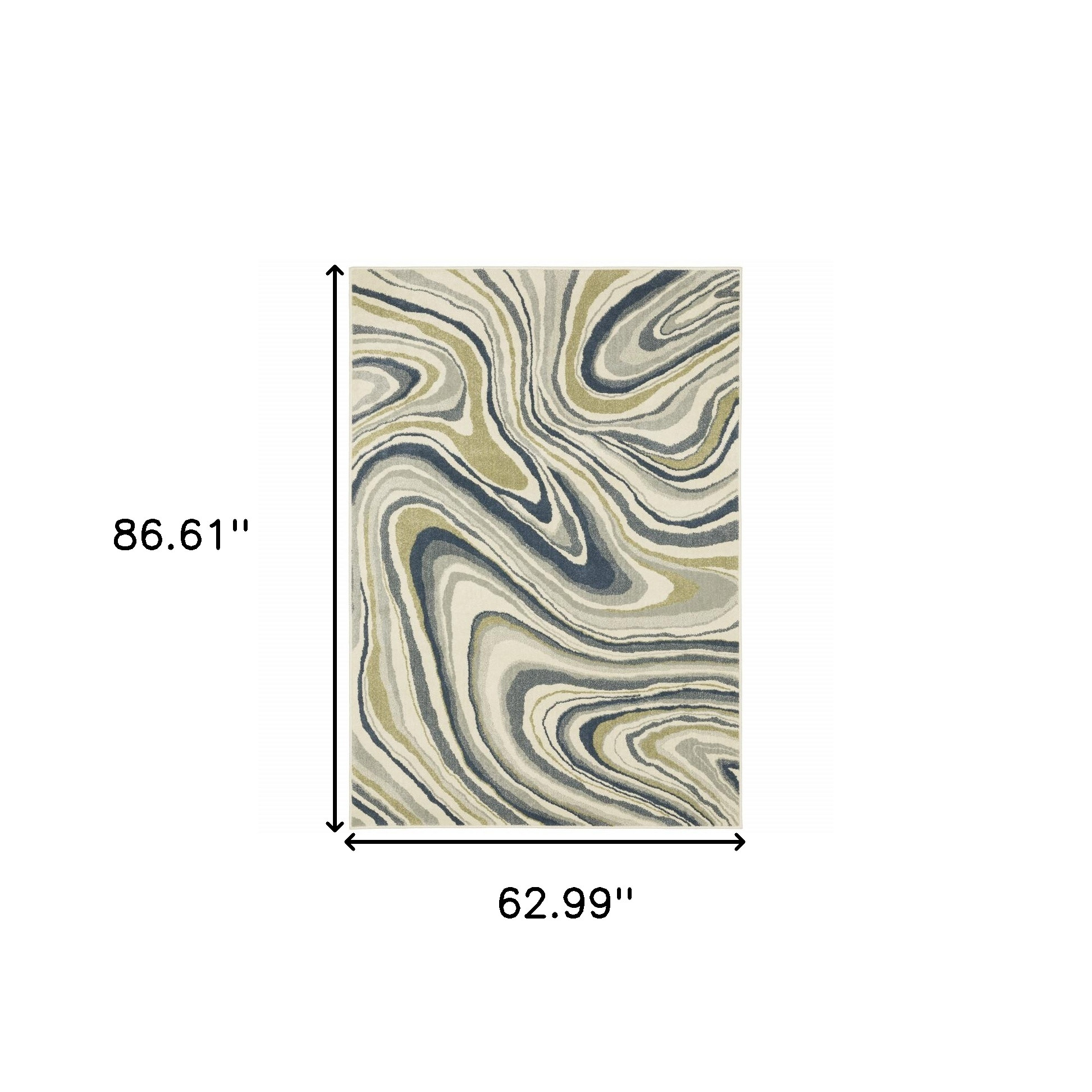 5" X 7" Ivory Blue And Beige Abstract Power Loom Stain Resistant Area Rug