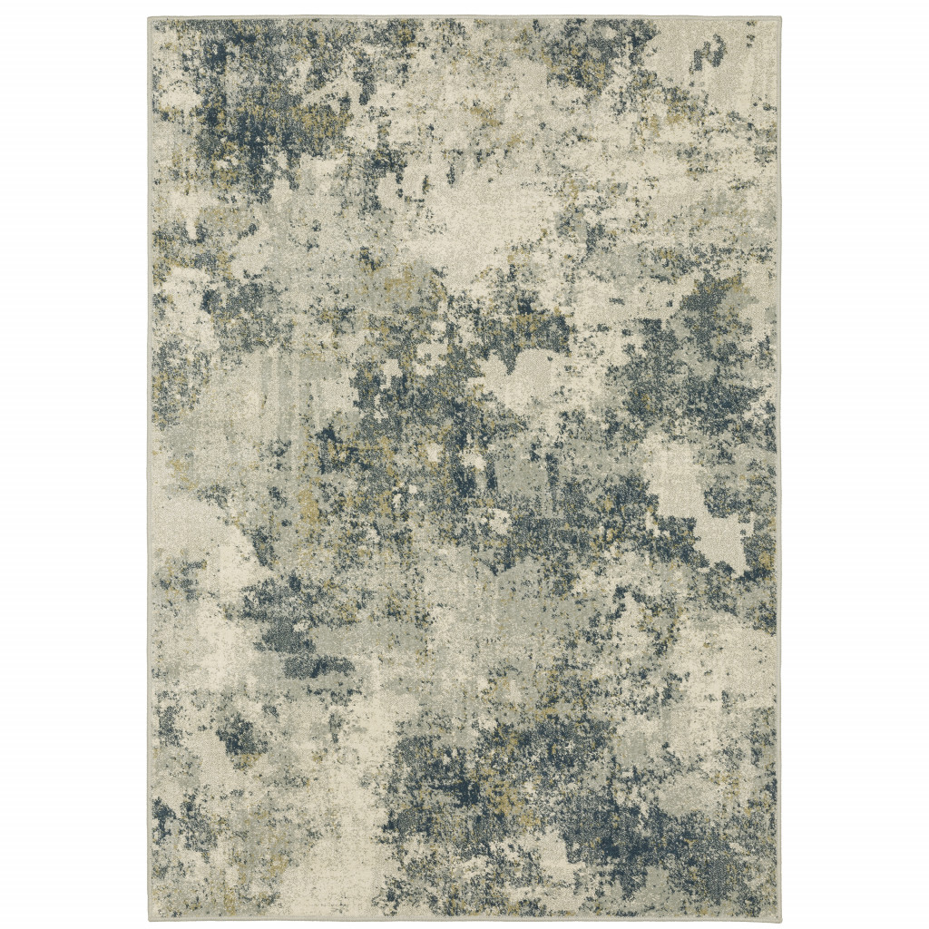 8' X 10' Beige Teal Grey And Gold Abstract Power Loom Stain Resistant Area Rug-508429-1
