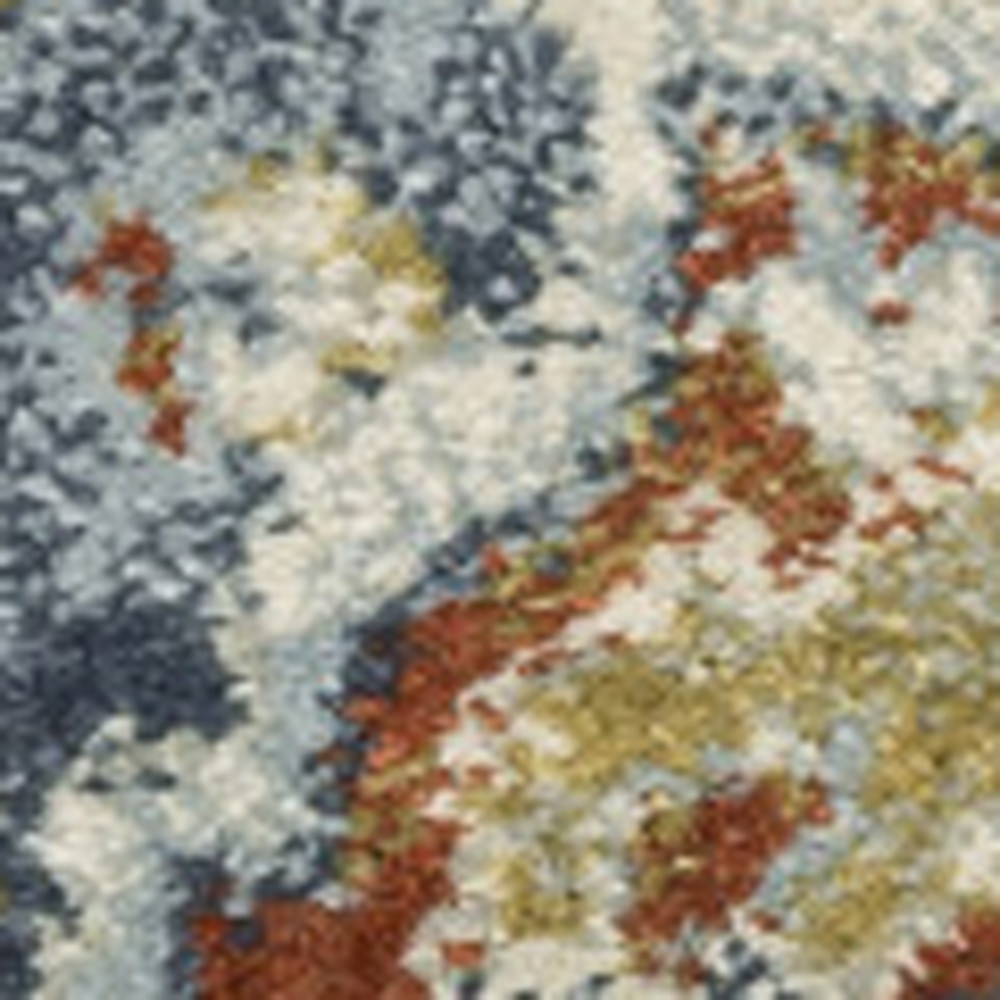 5" X 7" Blue Beige Rust Gold And Teal Oriental Power Loom Stain Resistant Area Rug