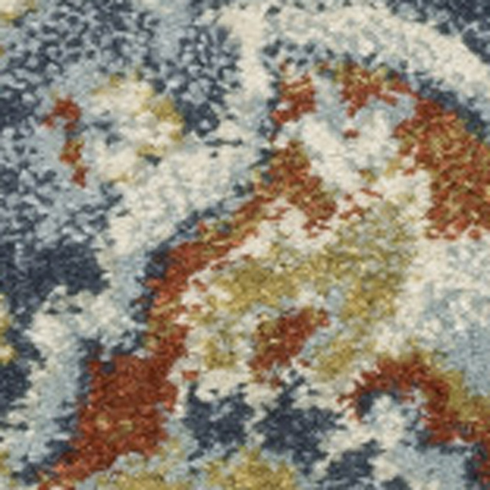5" X 7" Blue Beige Rust Gold And Teal Oriental Power Loom Stain Resistant Area Rug