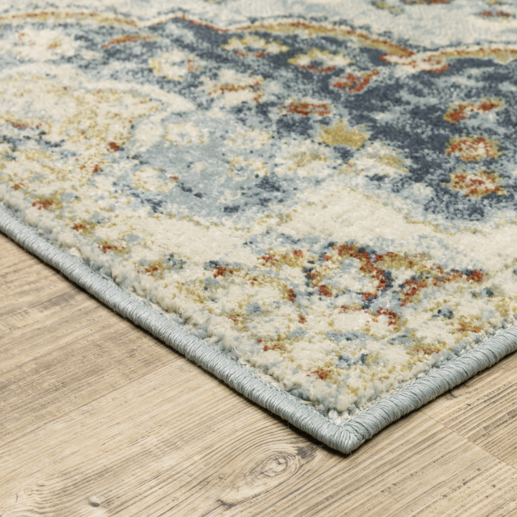 5" X 7" Blue Beige Rust Gold And Teal Oriental Power Loom Stain Resistant Area Rug