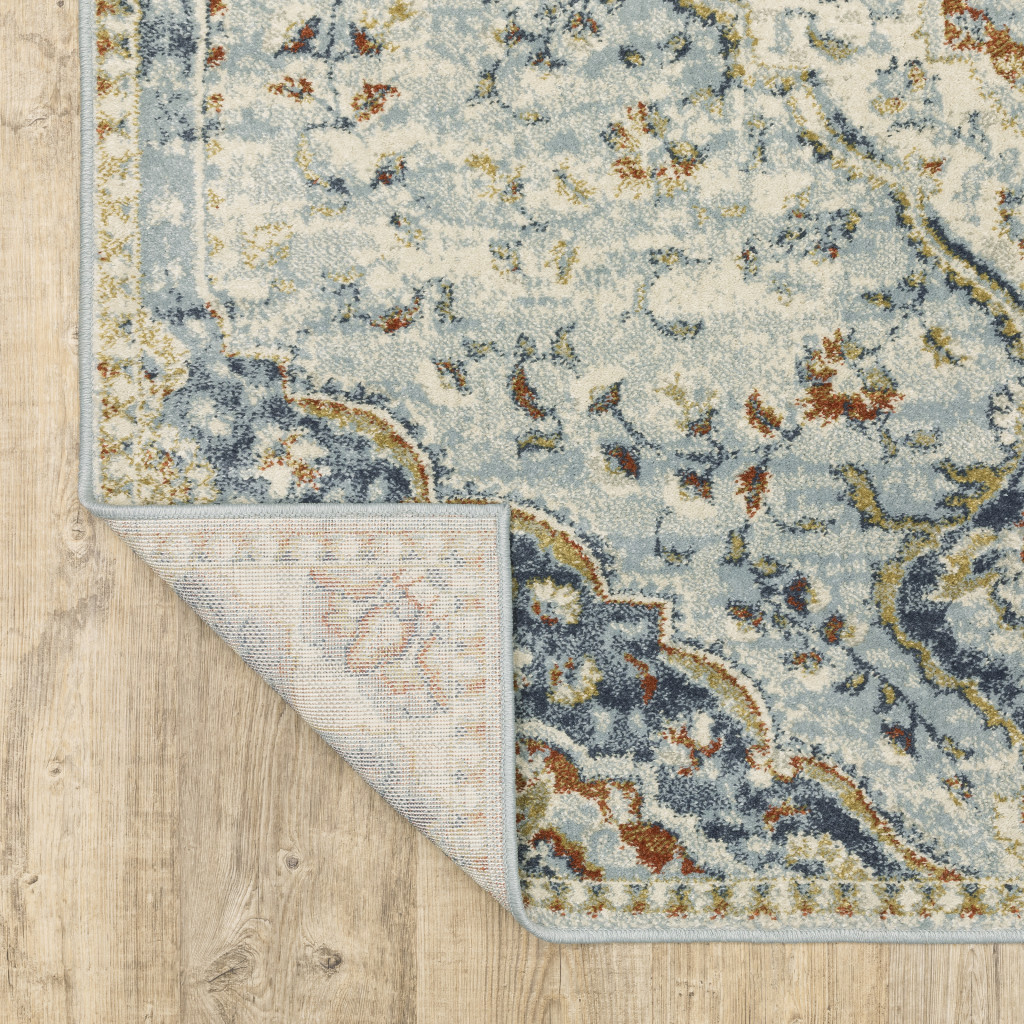 5" X 7" Blue Beige Rust Gold And Teal Oriental Power Loom Stain Resistant Area Rug