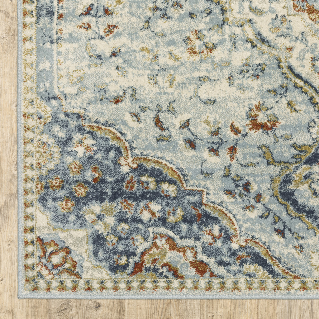 5" X 7" Blue Beige Rust Gold And Teal Oriental Power Loom Stain Resistant Area Rug