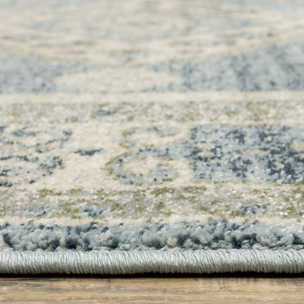 8" X 10" Blue Grey Beige And Teal Oriental Power Loom Stain Resistant Area Rug