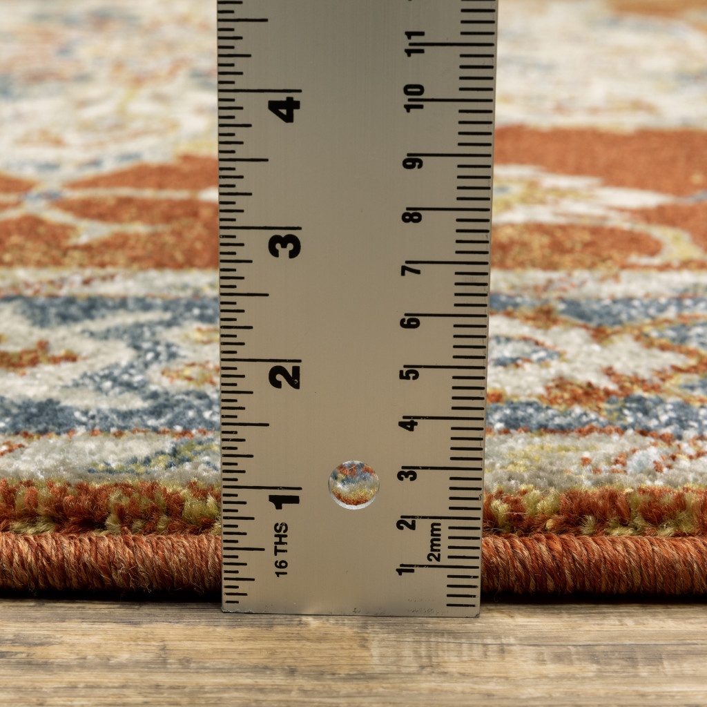 3" X 5" Rust Beige Teal Blue And Gold Oriental Power Loom Stain Resistant Area Rug