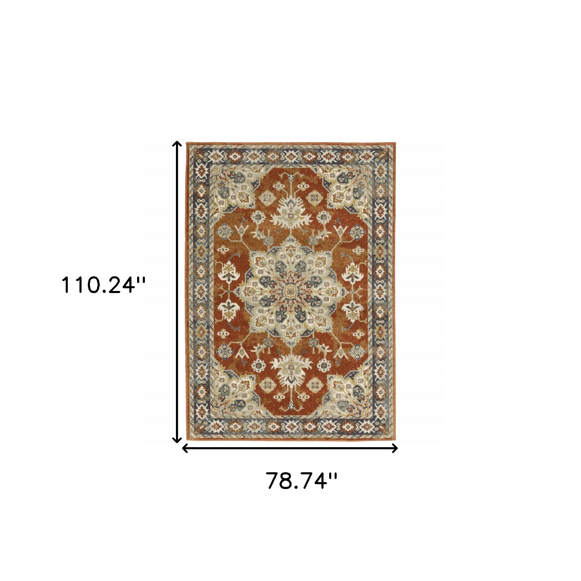 6" X 9" Rust Beige Teal Blue And Gold Oriental Power Loom Stain Resistant Area Rug