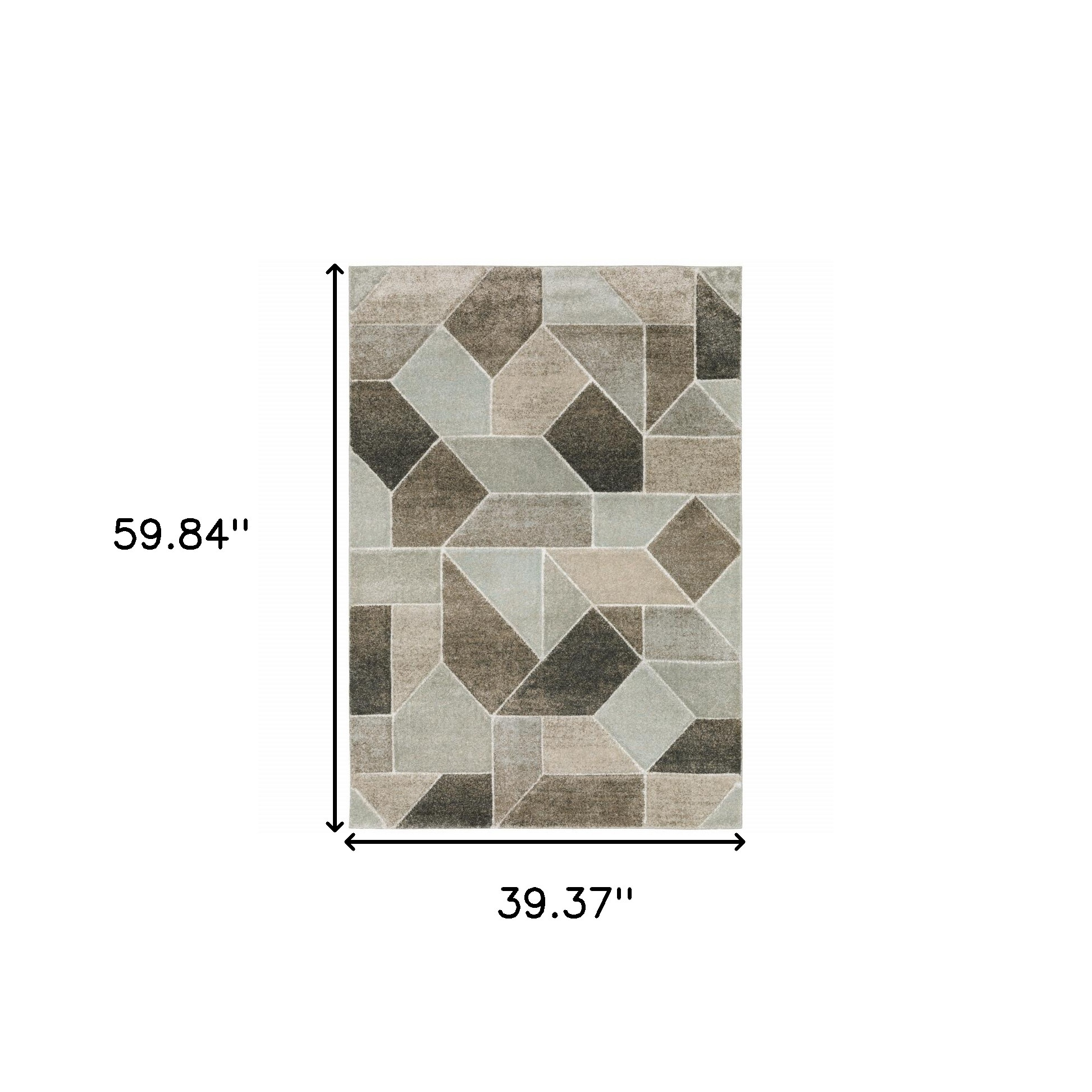 3" X 5" Grey Brown Beige Tan Taupe And Ivory Geometric Power Loom Stain Resistant Area Rug