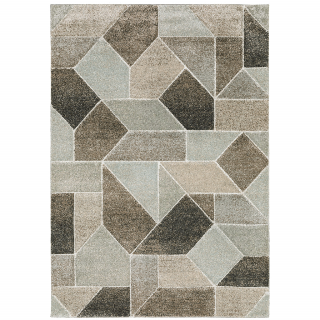 5 X 8 grey Brown Beige Tan Taupe And Ivory geometric Power Loom Stain Resistant Area Rug