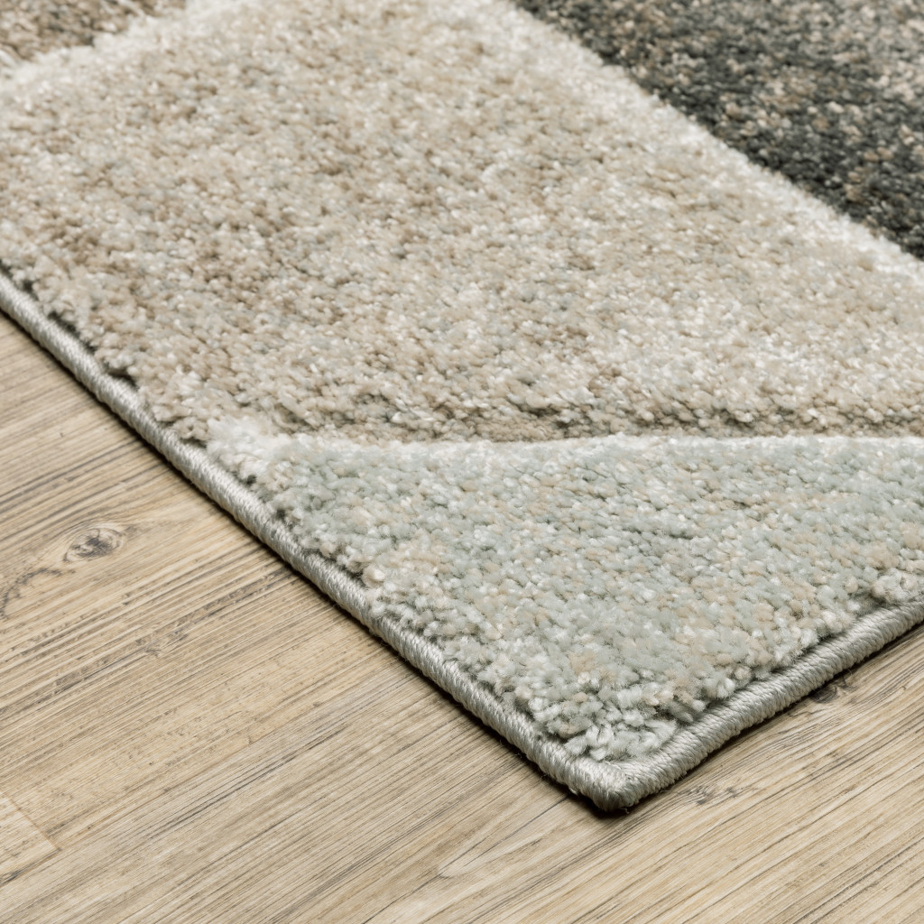 5 X 8 grey Brown Beige Tan Taupe And Ivory geometric Power Loom Stain Resistant Area Rug