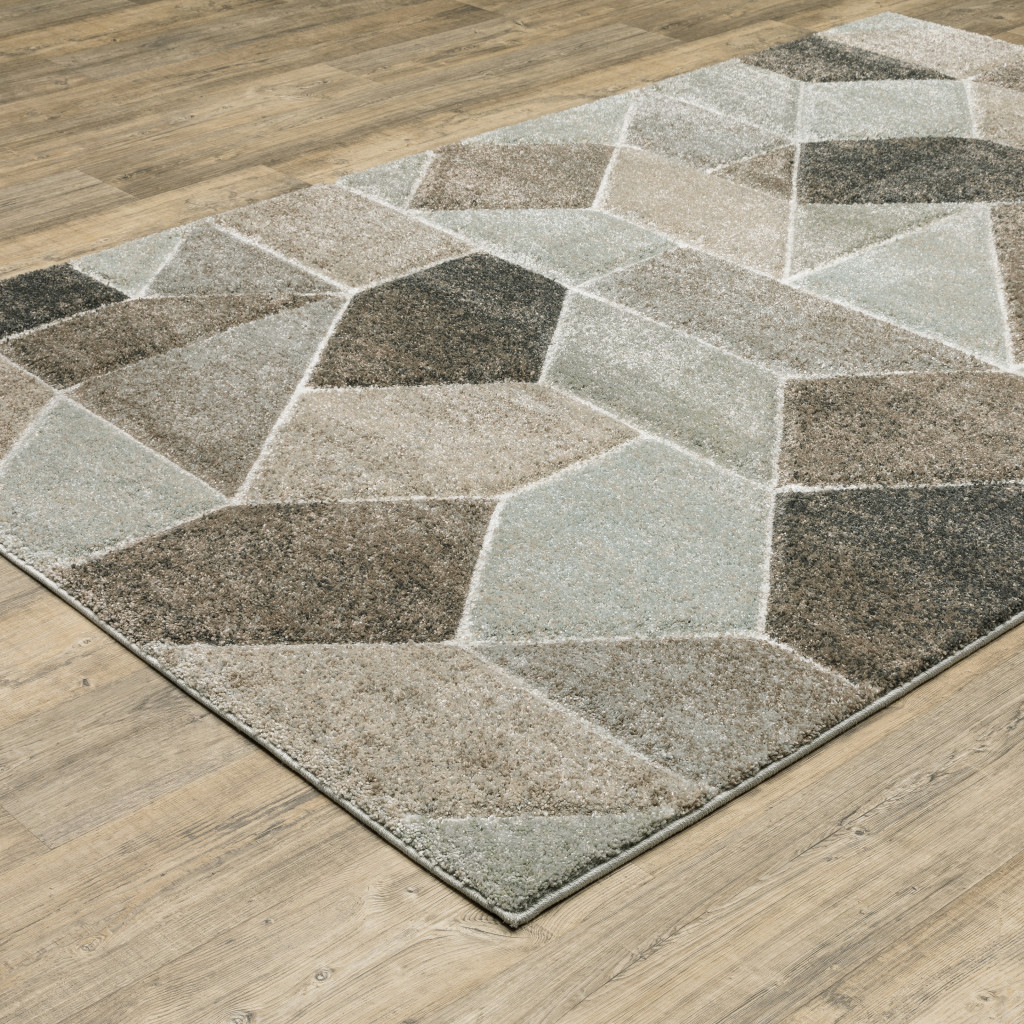 8" X 11" Gray and Ivory Geometric Power Loom Area Rug
