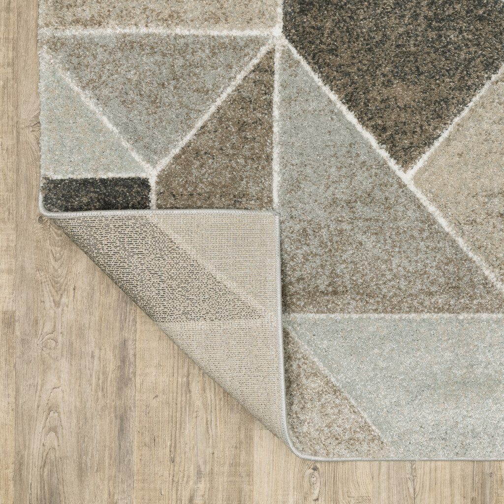 8" X 11" Gray and Ivory Geometric Power Loom Area Rug