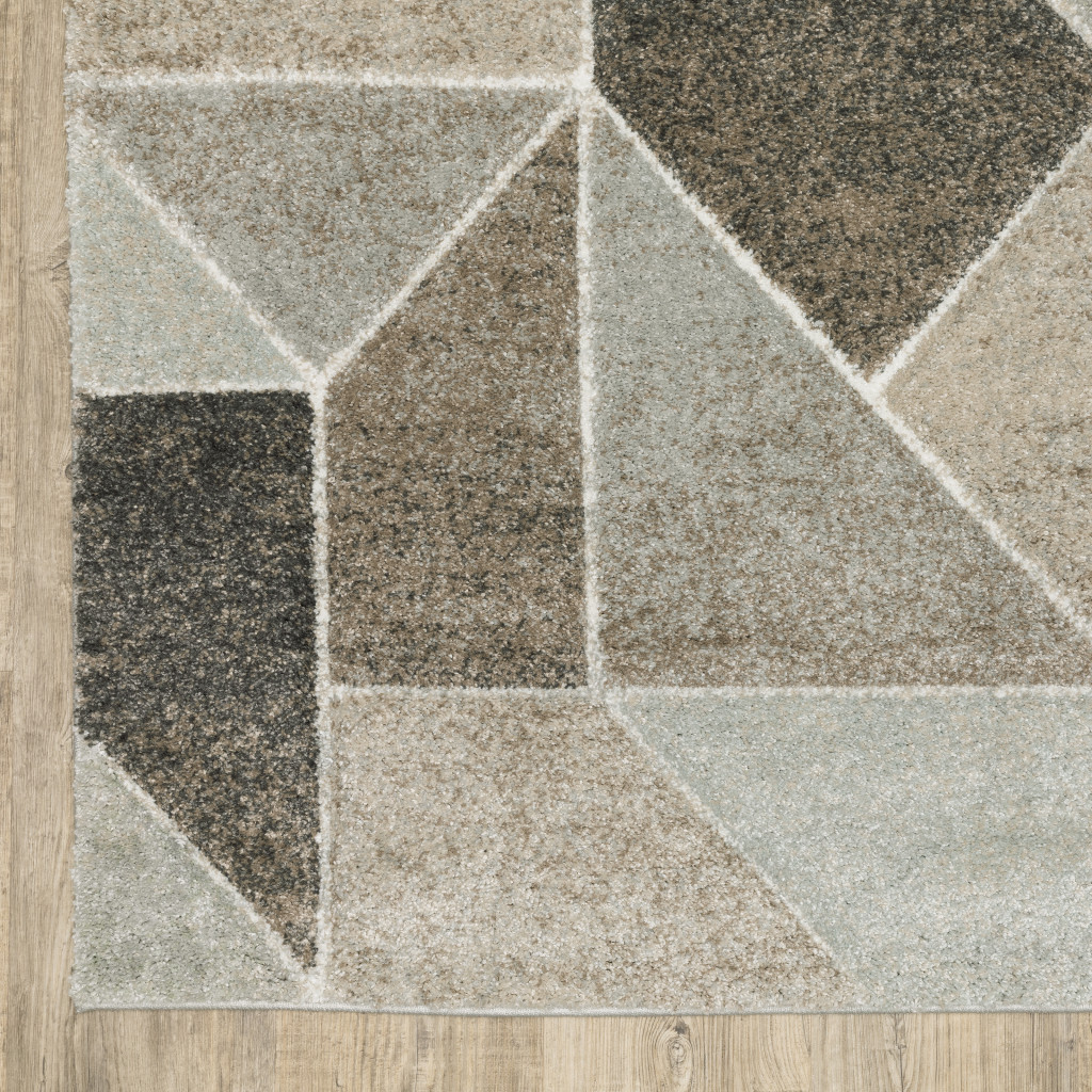 8" X 11" Gray and Ivory Geometric Power Loom Area Rug