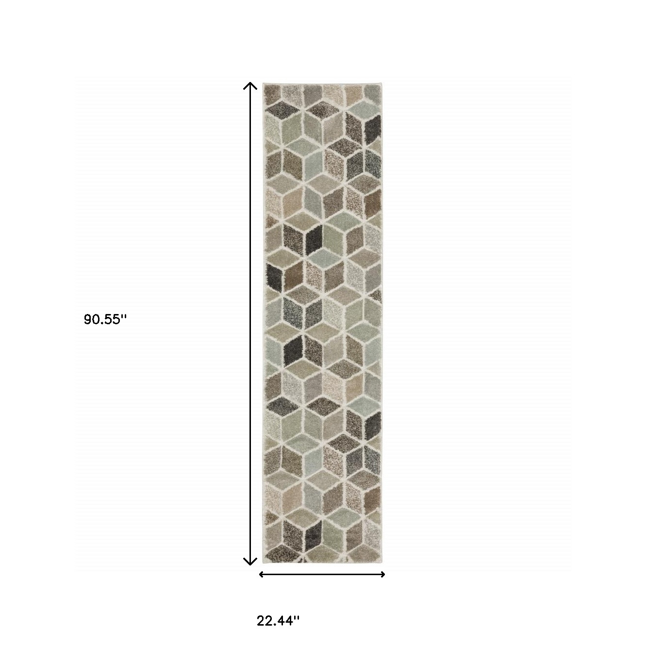 2" X 8" Beige Brown Grey Tan Sage And Pale Blue Geometric Power Loom Stain Resistant Runner Rug